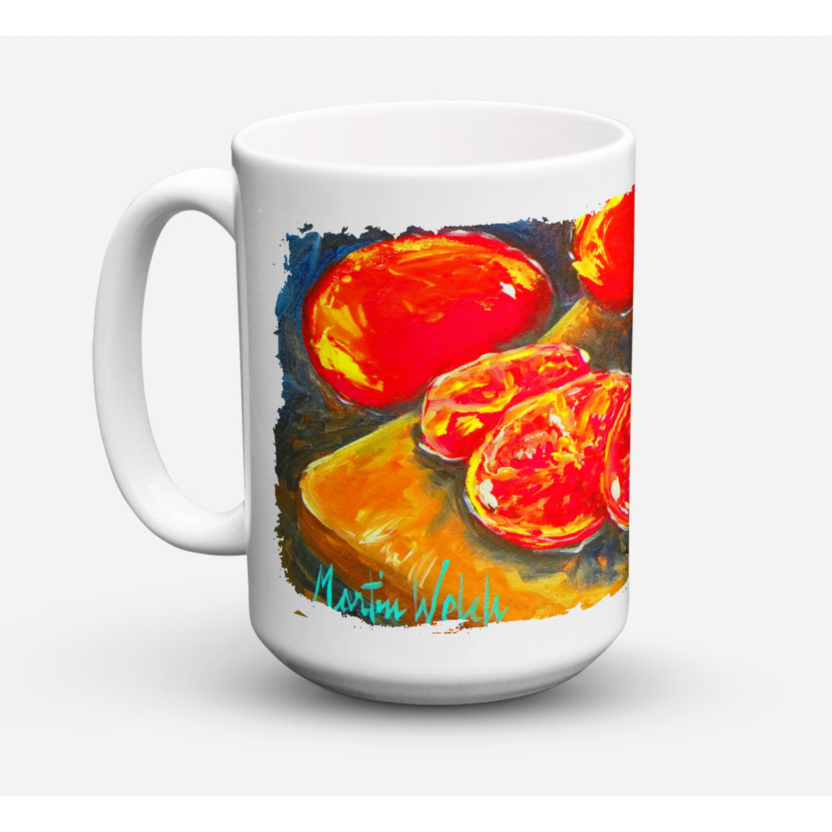 'Caroline's Treasures MW1099CM15 Vegetables-Tomatoes Slice It Up Microwavable Ceramic Coffee Mug, 15 oz, Multicolor''