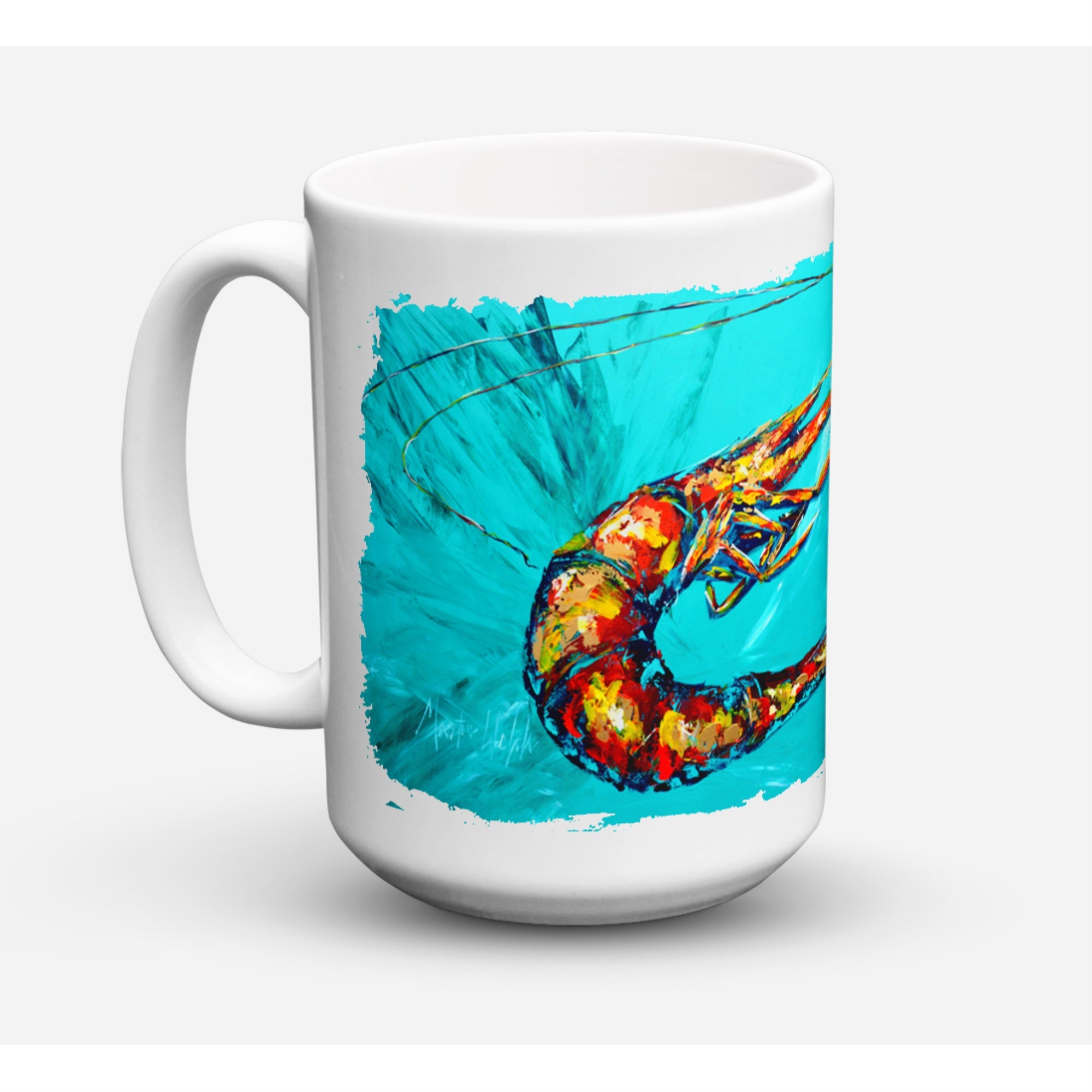 Carolines Treasures MW1100CM15 Shrimp Teal Shrimp Microwavable Ceramic Coffee Mug 15 oz Multicolor