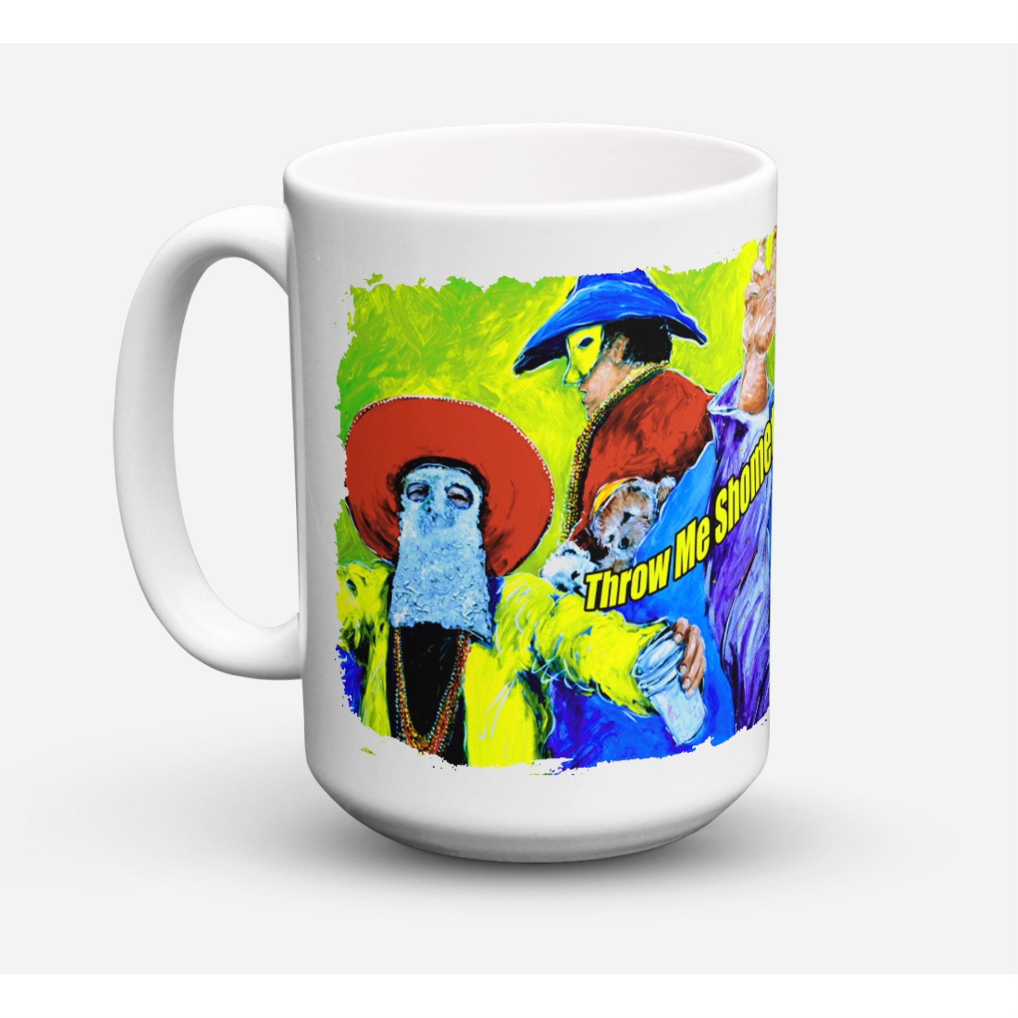 Carolines Treasures MW1108CM15 Mardi Gras Throw Me Something Mister Microwavable Ceramic Coffee Mug 15 oz Multicolor