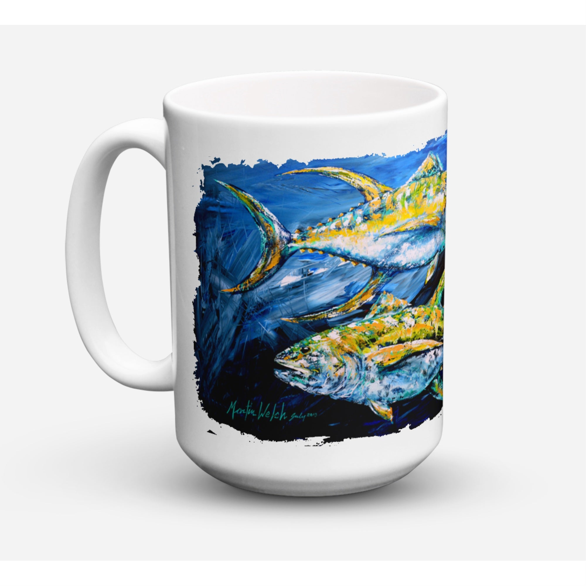 Carolines Treasures MW1125CM15 FishTuna Tuna Blue Microwavable Ceramic Coffee Mug 15 oz Multicolor