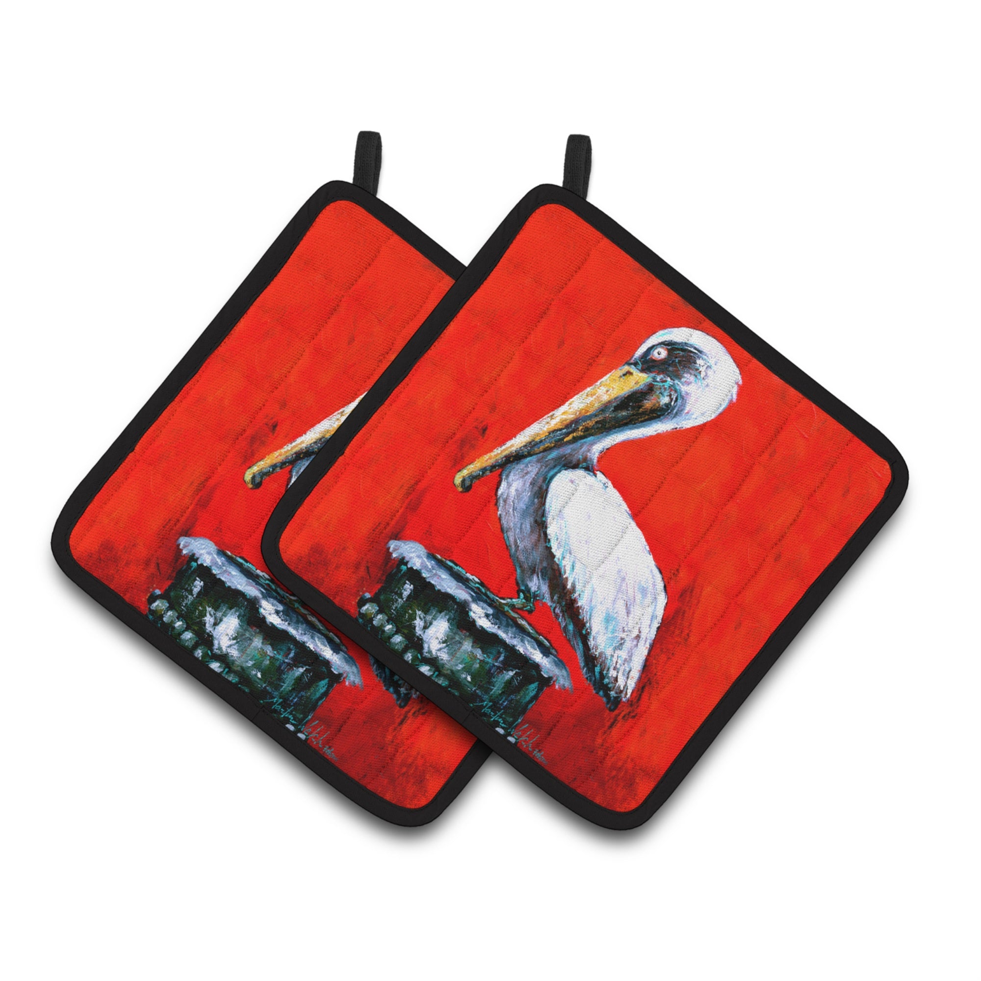 'Caroline'S Treasures Bird - Pelican Red Dawn Pair Of Pot Holders Mw1133Pthd, 7.5Hx7.5W, Multicolor''