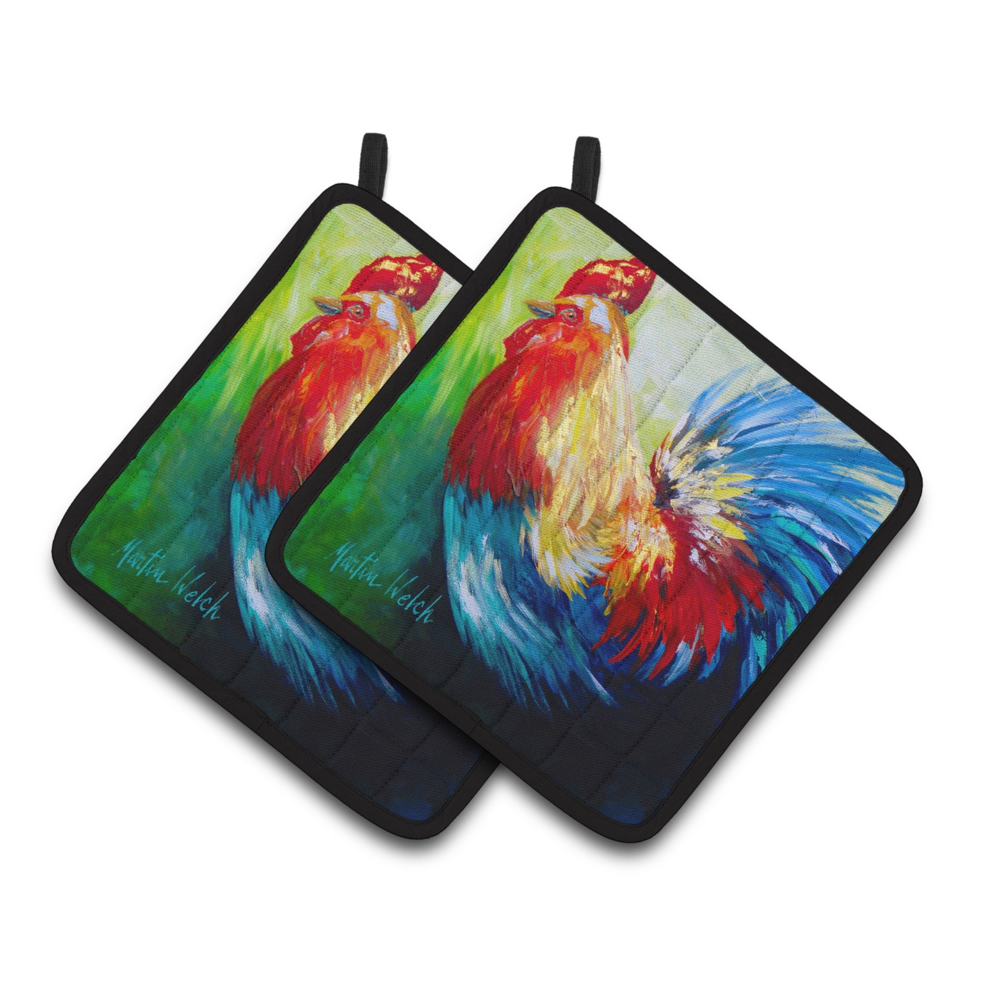 'Caroline'S Treasures Rooster Chief Big Feathers Pair Of Pot Holders Mw1137Pthd, 7.5Hx7.5W, Multicolor''