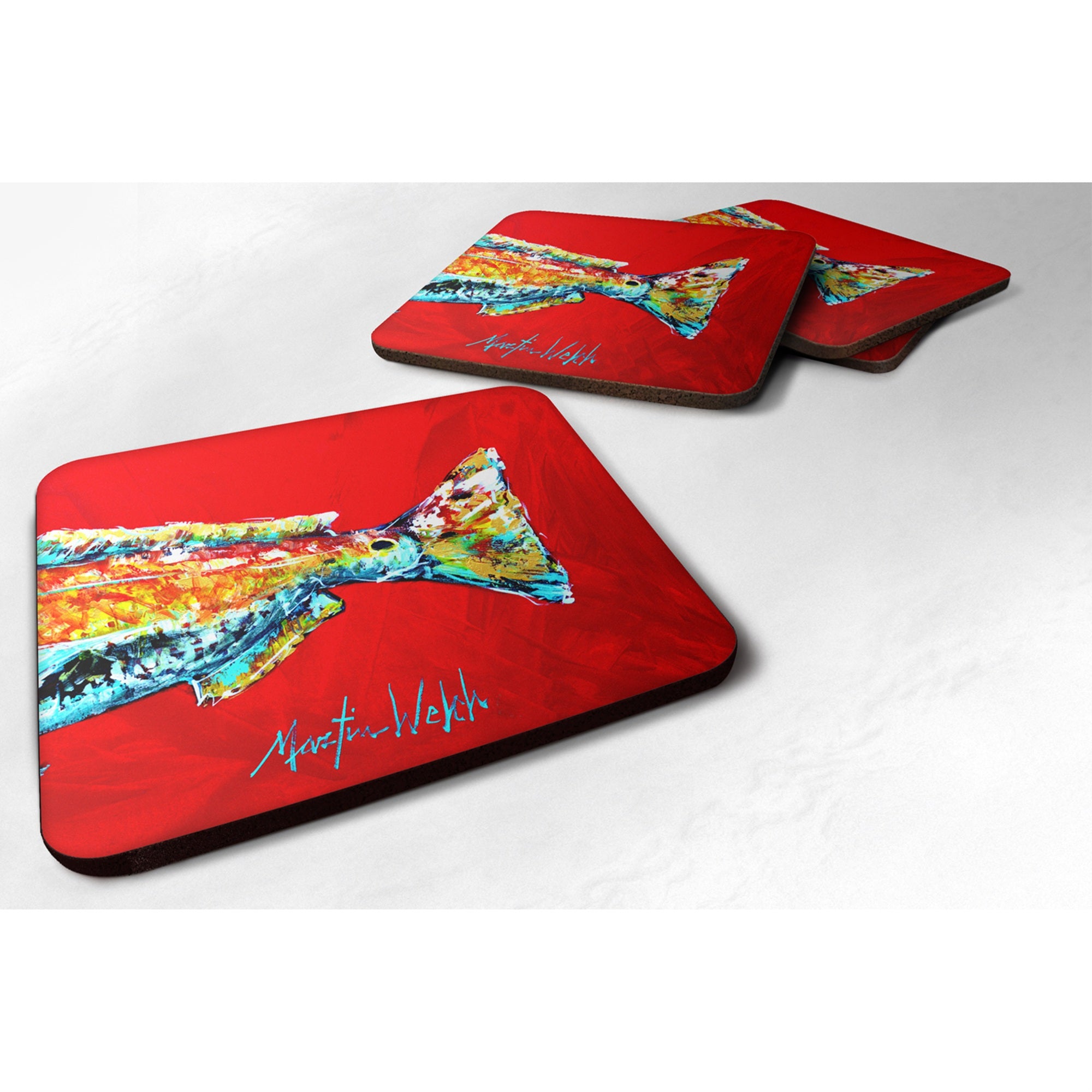 'Caroline'S Treasures Mw1141Bfc Fish-Red Fish Alphonzo Tail Foam Coasters (Set Of 4), 3.5'''' H X 3.5'''' W, Multicolor''