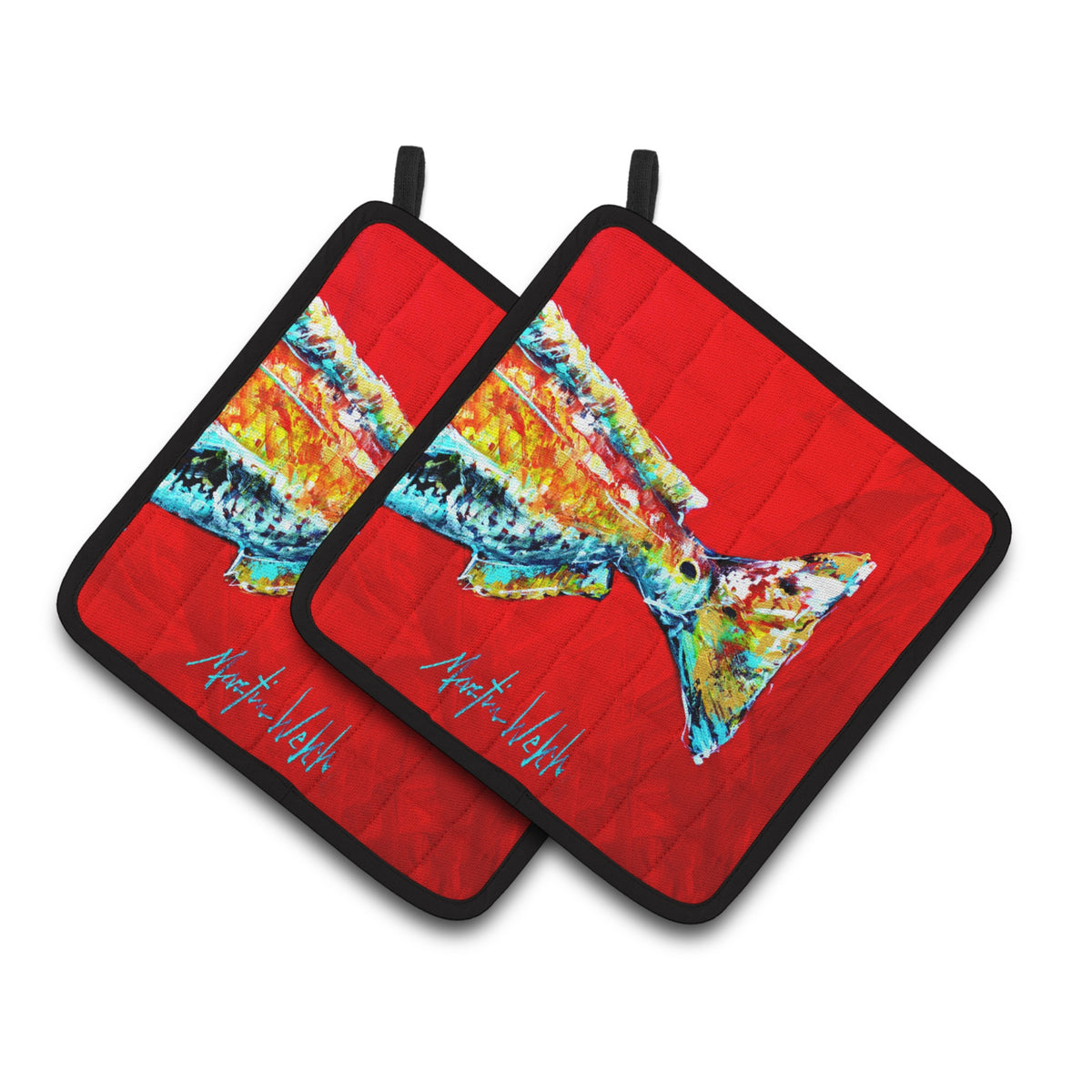'Caroline'S Treasures Red Fish Alphonzo Tail Pair Of Pot Holders Mw1141Bpthd, 7.5Hx7.5W, Multicolor''