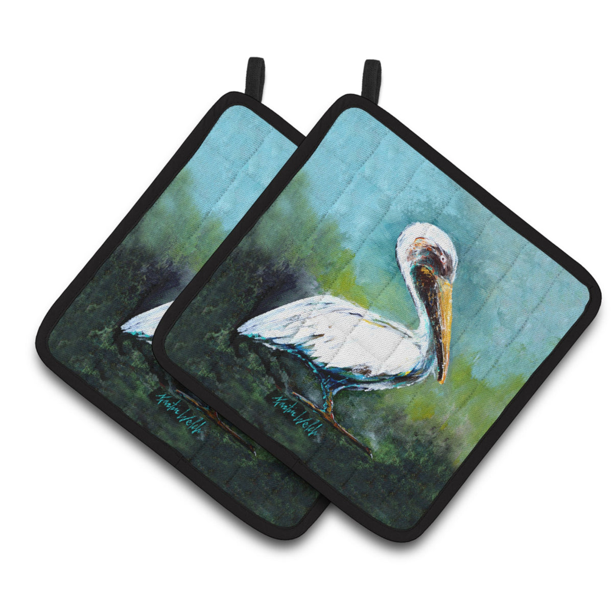 'Caroline'S Treasures Mw1309Pthd Blue Stand White Pelican Pair Of Pot Holders Potholders, Multicolor''