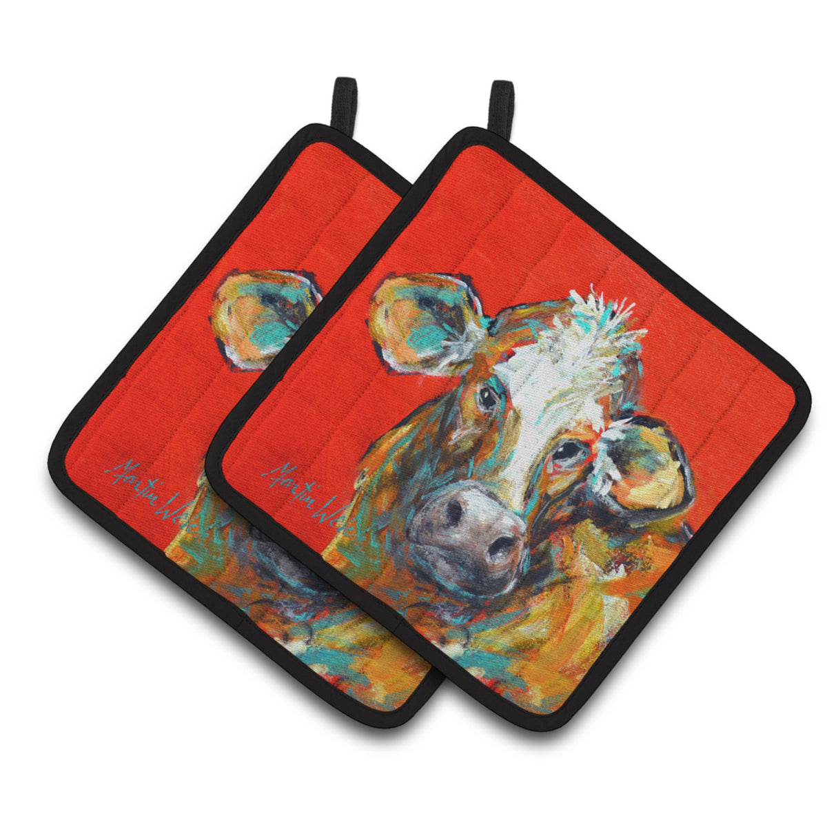 'Caroline'S Treasures Mw1319Pthd Cow Caught Red Handed Too Pair Of Pot Holders Potholders, Multicolor''