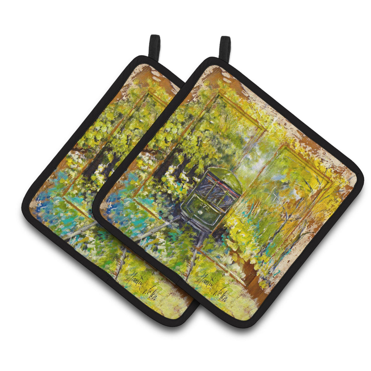 'Caroline'S Treasures Mw1326Pthd Streetcar End Of The Line Pair Of Pot Holders Potholders, Multicolor''