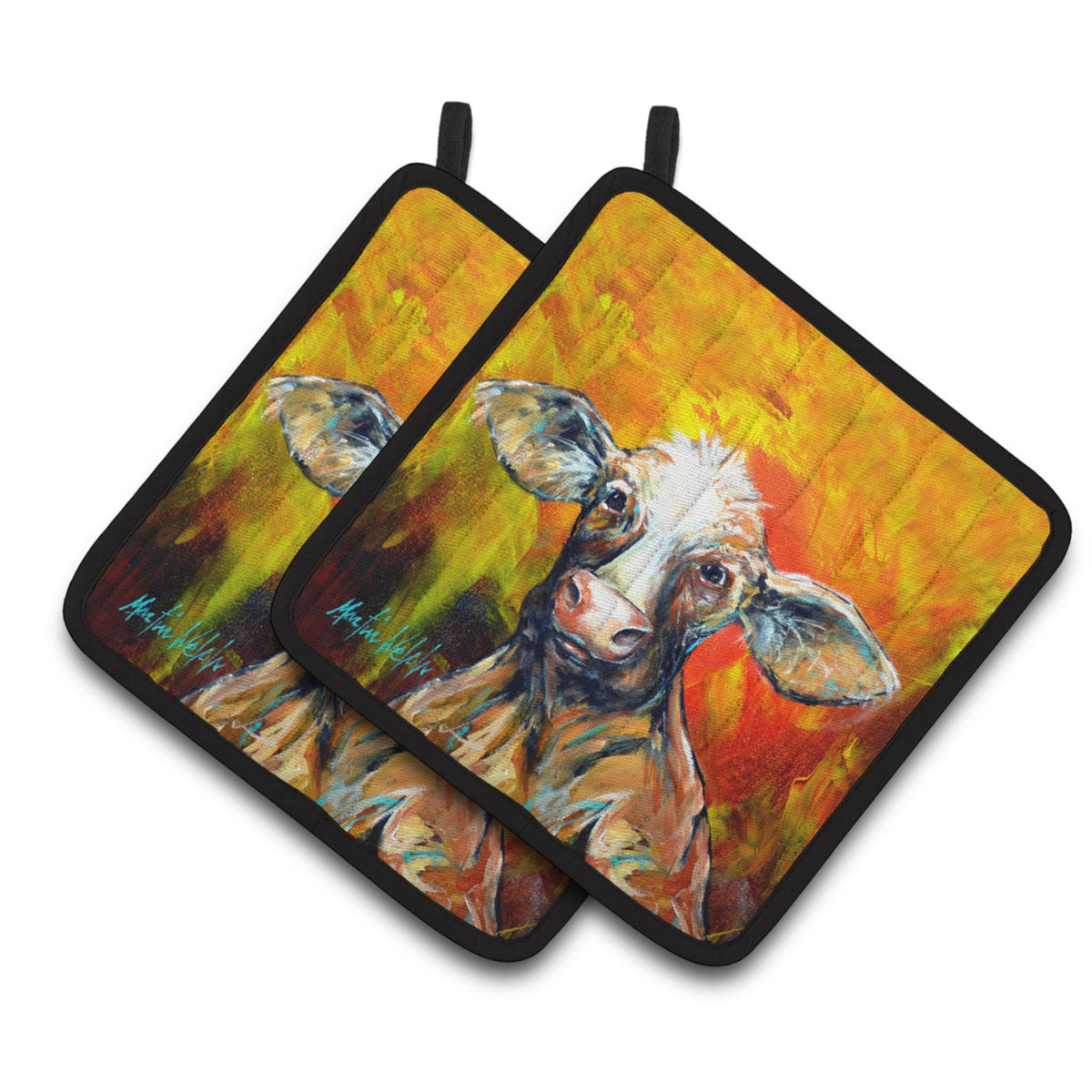 'Caroline'S Treasures Mw1331Pthd Happy Cow Pair Of Pot Holders Potholders, Multicolor''