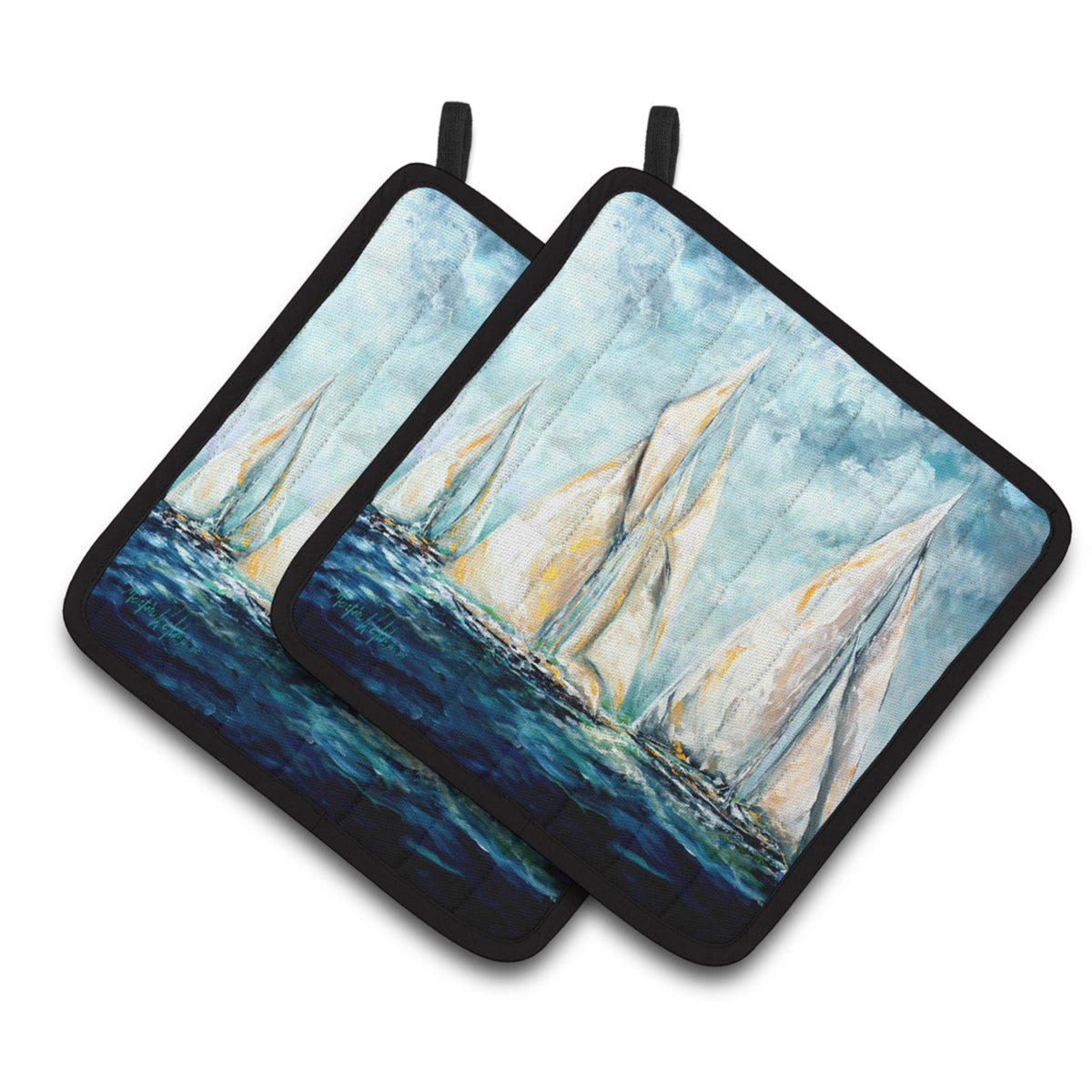 'Caroline'S Treasures Mw1355Pthd Sailboats Last Mile Pair Of Pot Holders Potholders, Multicolor''