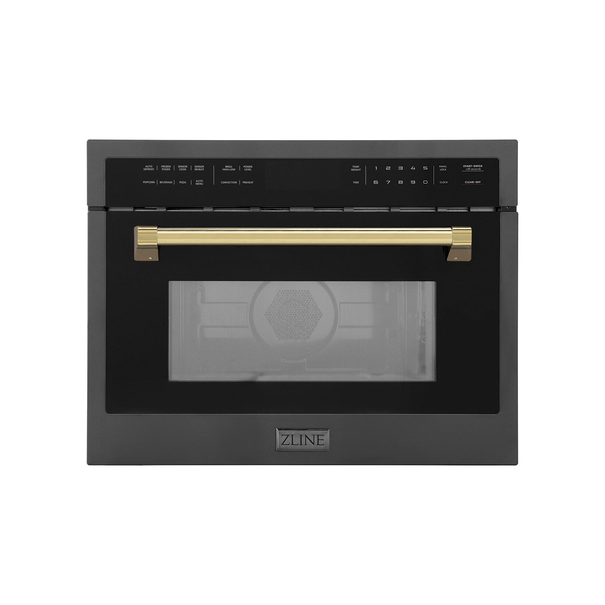 Zline Autograph Edition 24'' 1.6 Cu Ft. Built-In Convection Microwave Oven In Black Stainless Steel And Gold Accents