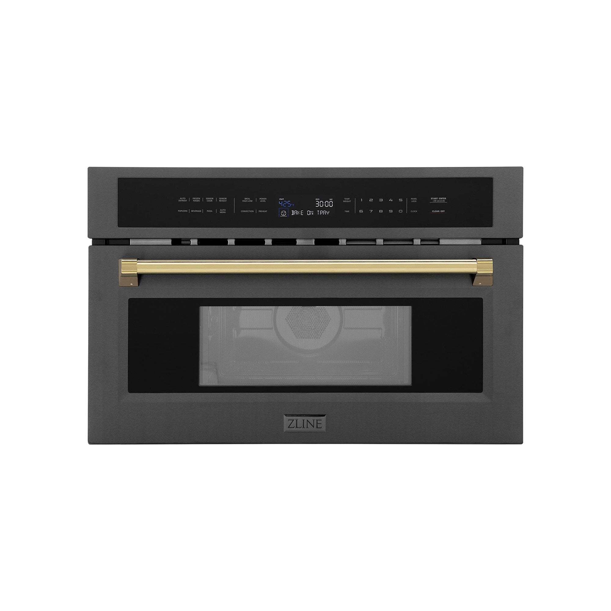 Zline Autograph Edition 30'' 1.6 Cu Ft. Built-In Convection Microwave Oven In Black Stainless Steel And Gold Accents