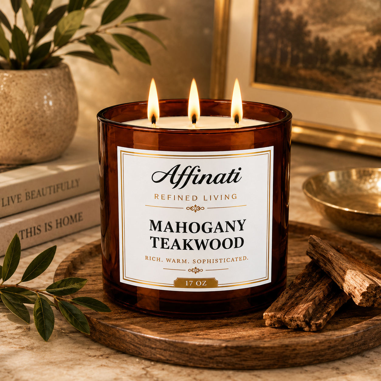 Mahogany Teakwood 3-Wick Candle