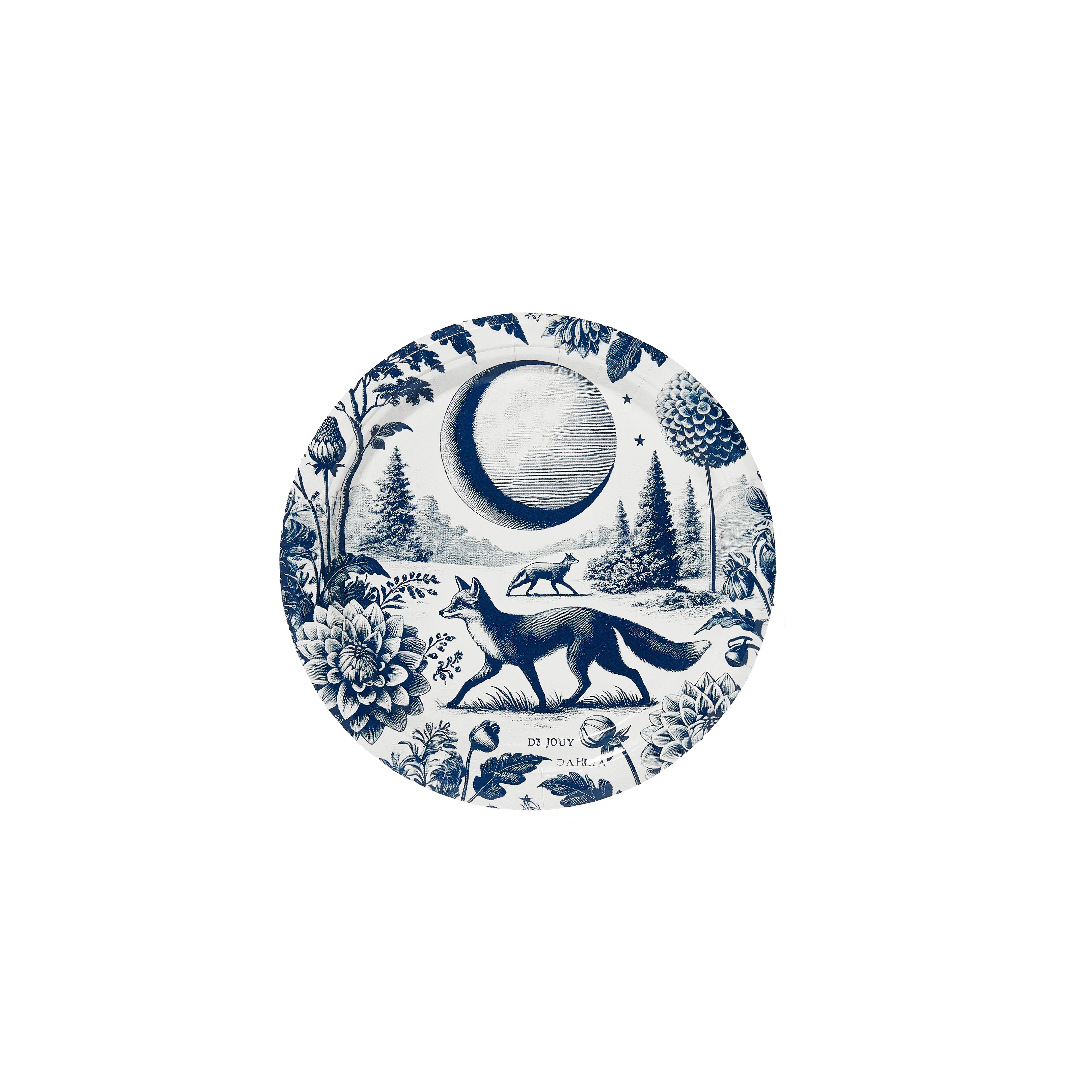 Mini Hors D'oeuvre Navy and White Foxy Dahlia Toile Paper Plate - 8 pack