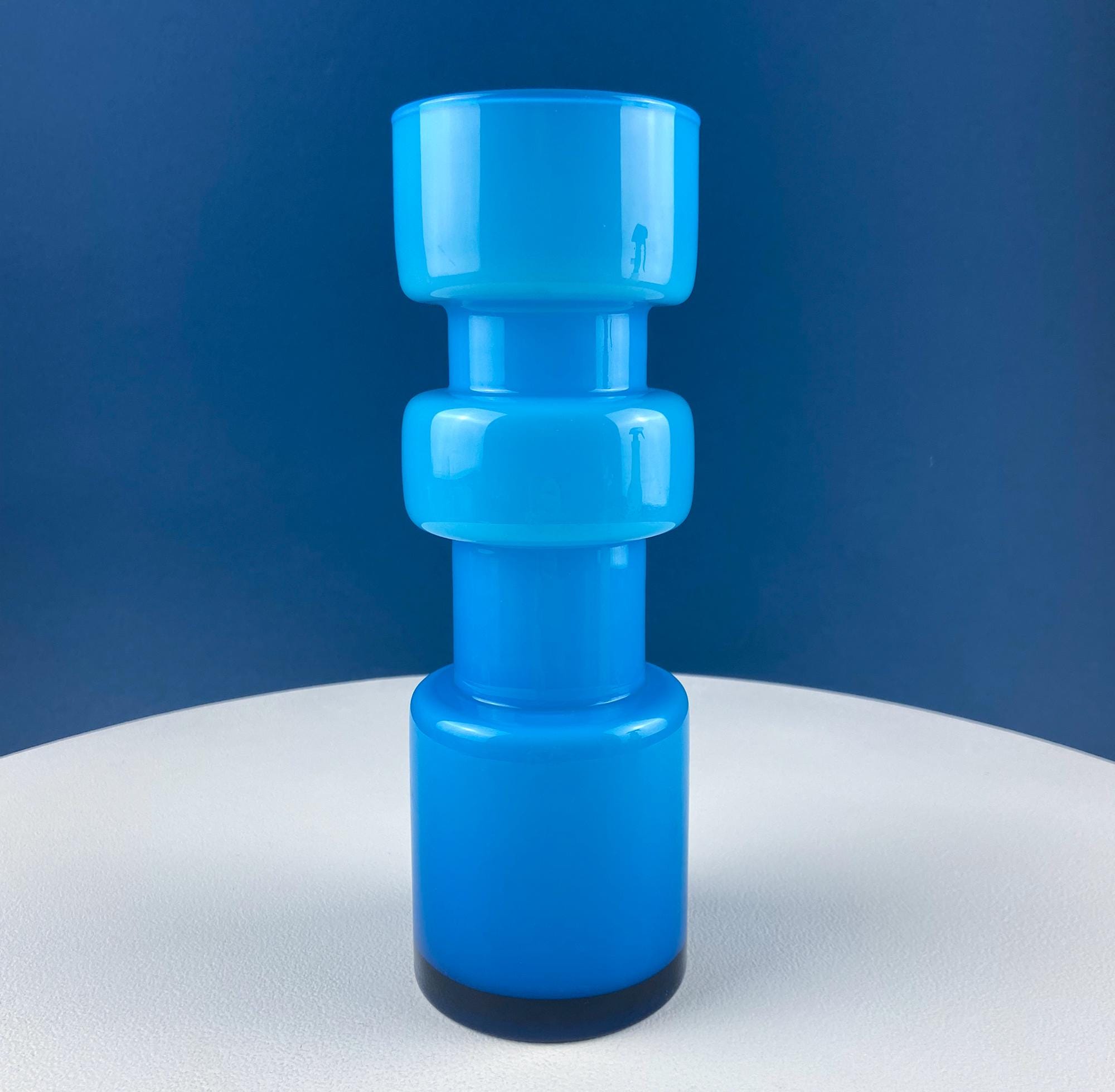 Set of 2 Modern Aqua Blue Geometrical Vases Ornamental Art Glass. Home Office or Retail Decor. Interior Design Ideas. Gift for Him or Her.