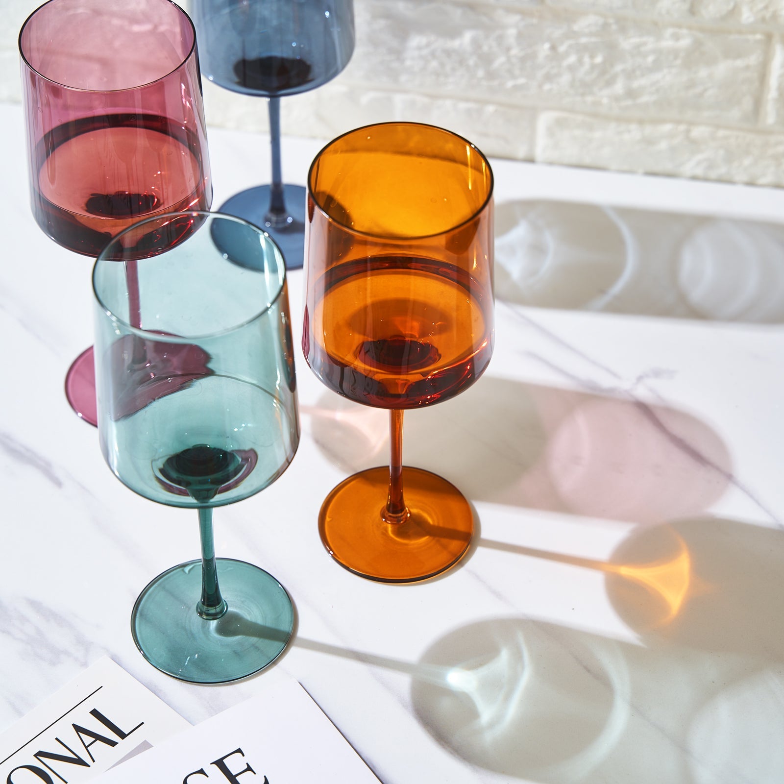 Tonal Square Stemmed Wine Glassware, Set of 4