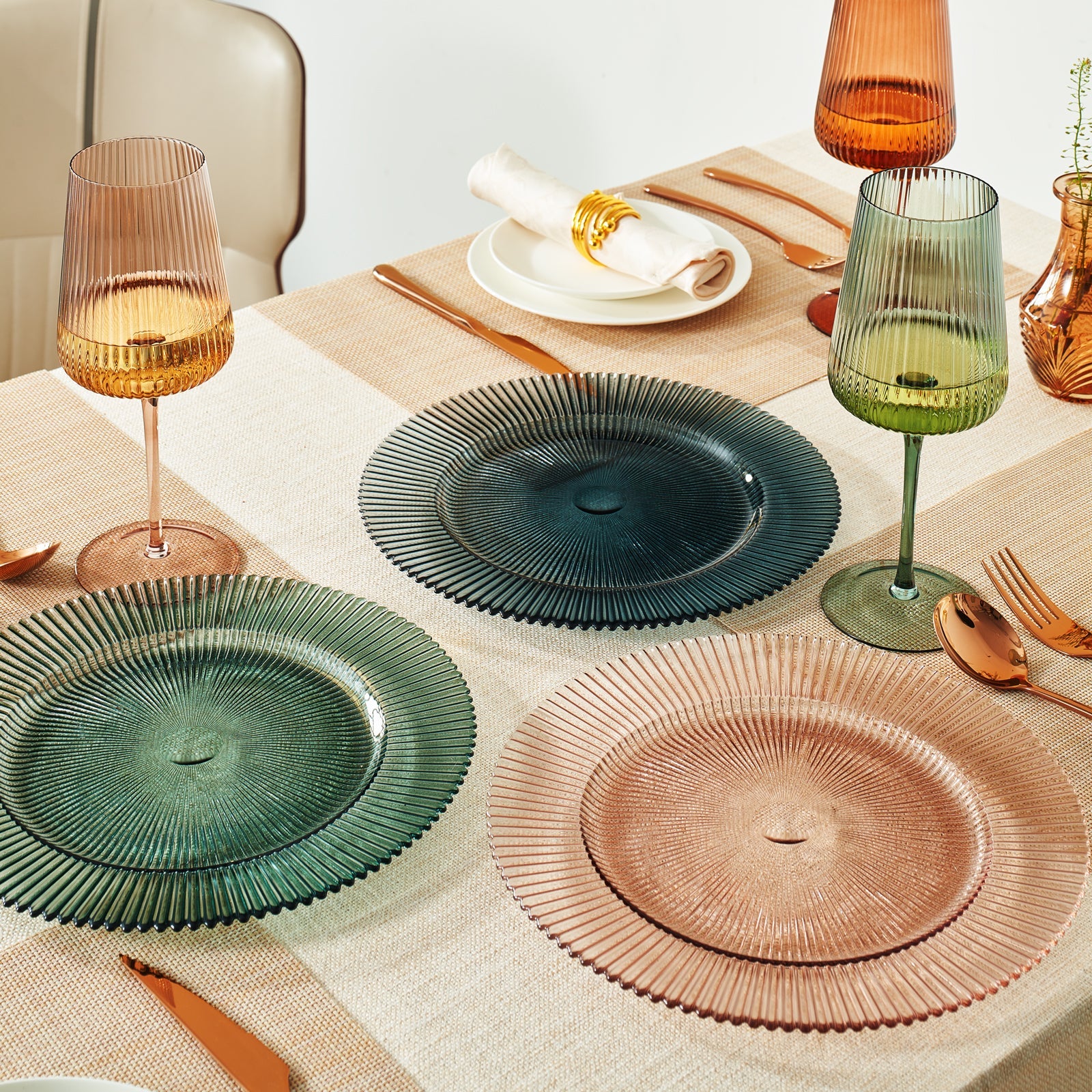 Tonal Ribbed Glass Plate, Set of 6