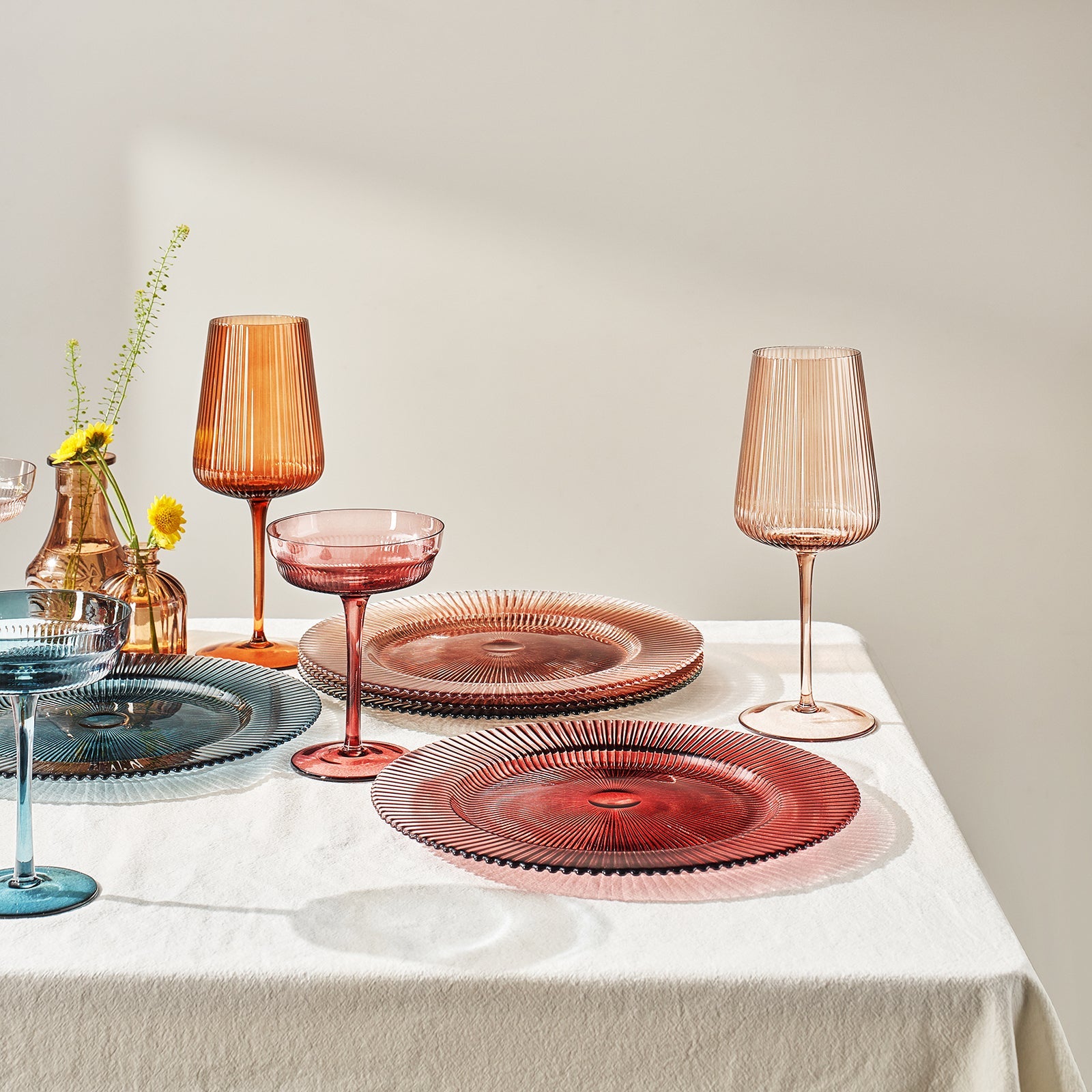 Tonal Ribbed Glass Plate, Set of 6