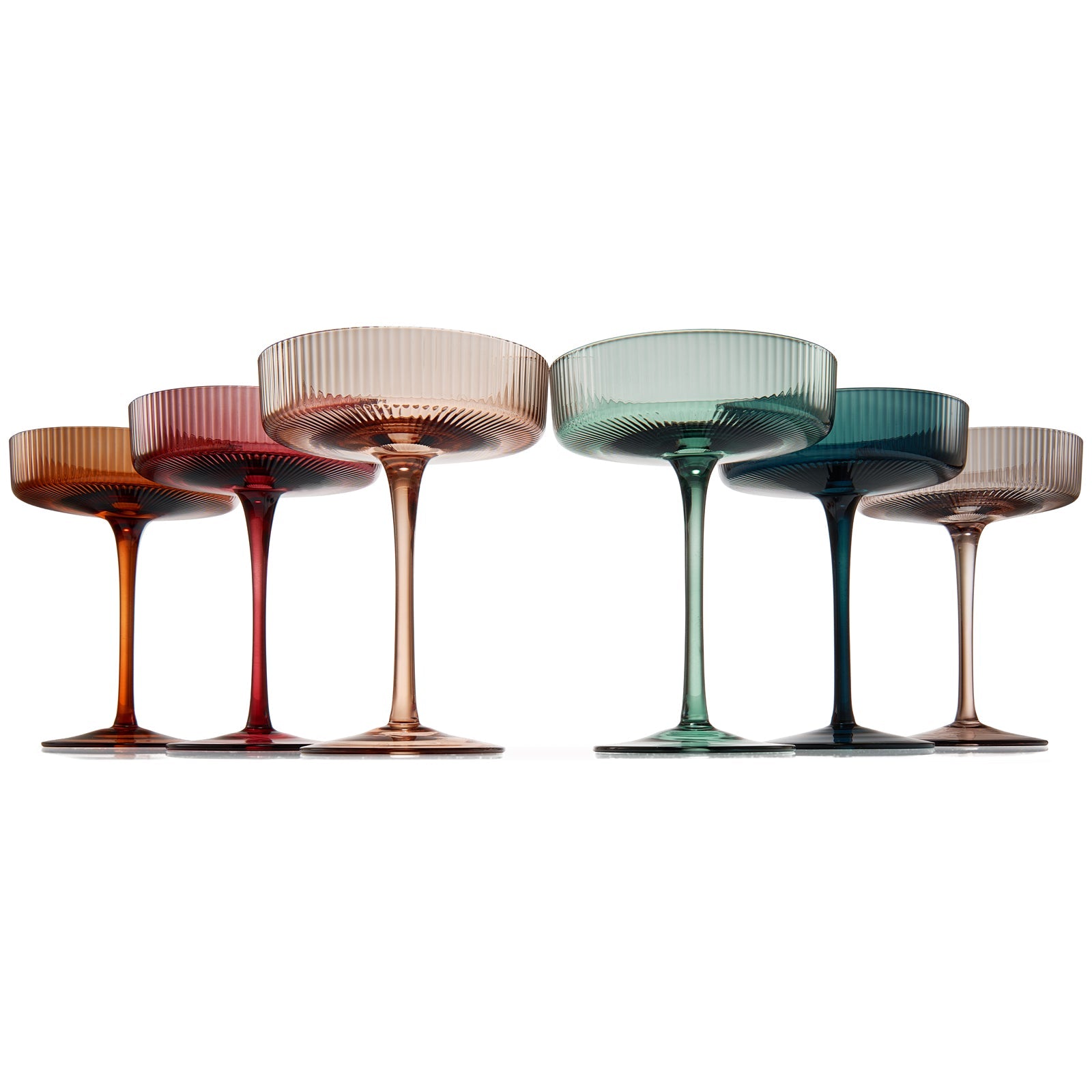 Tonal Ribbed Champagne Coupe, Cocktail Glassware, Set of 6