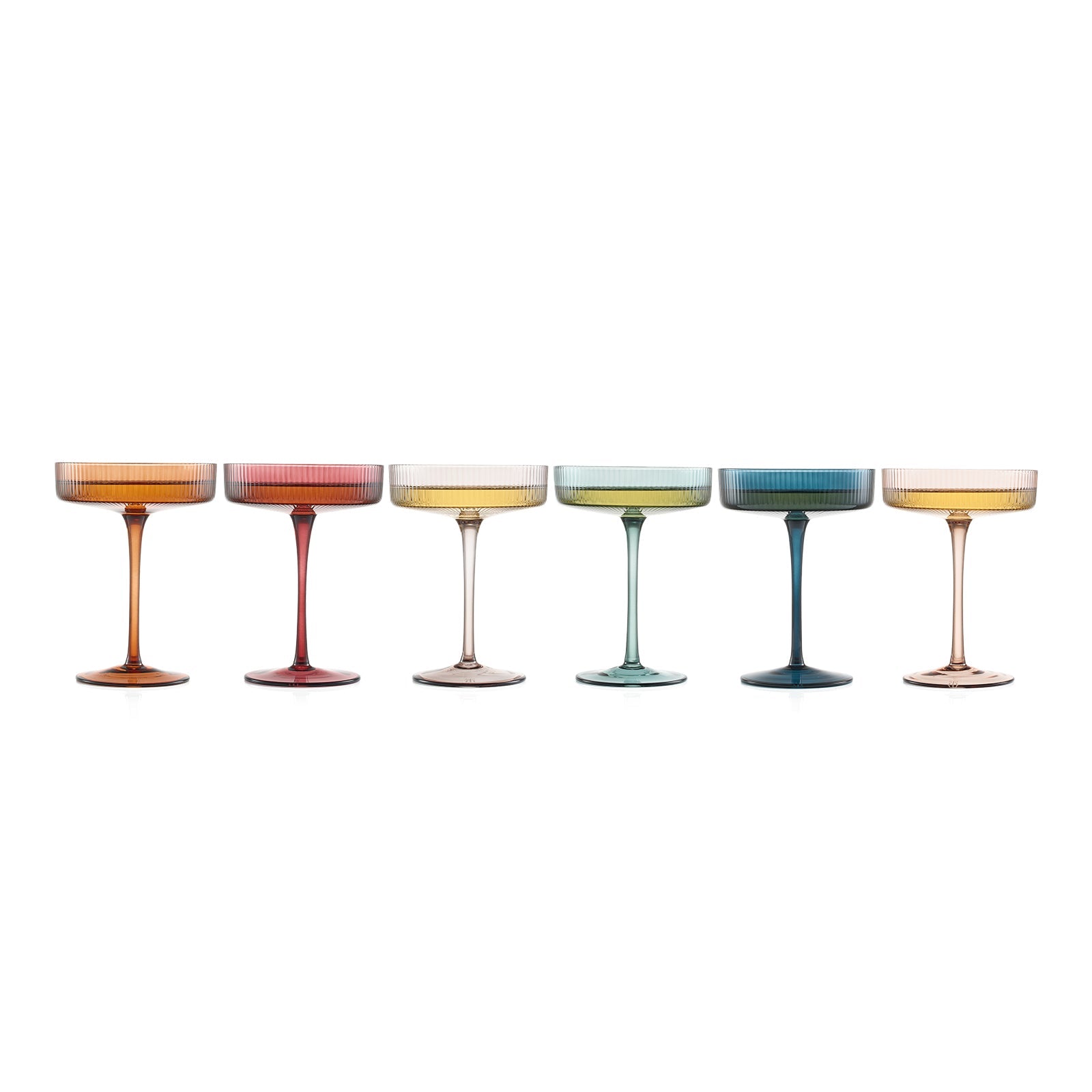 Tonal Ribbed Champagne Coupe, Cocktail Glassware, Set of 6