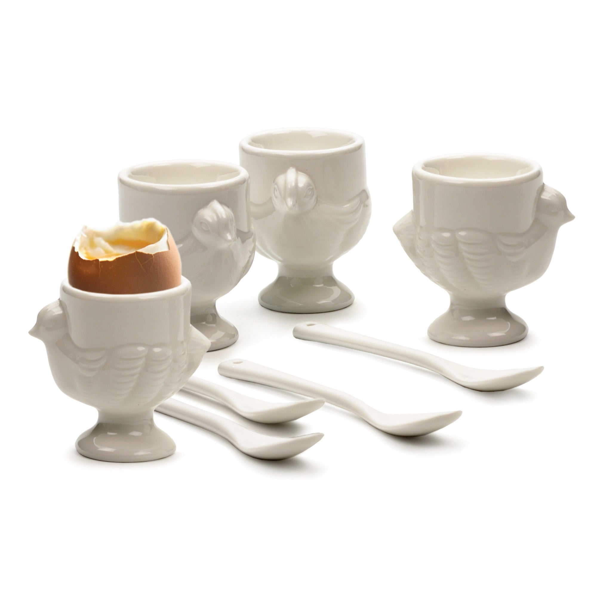 RSVP Intl Porcelain Egg Cups & Spoons - Set Of 8 (4C + 4Sp)
