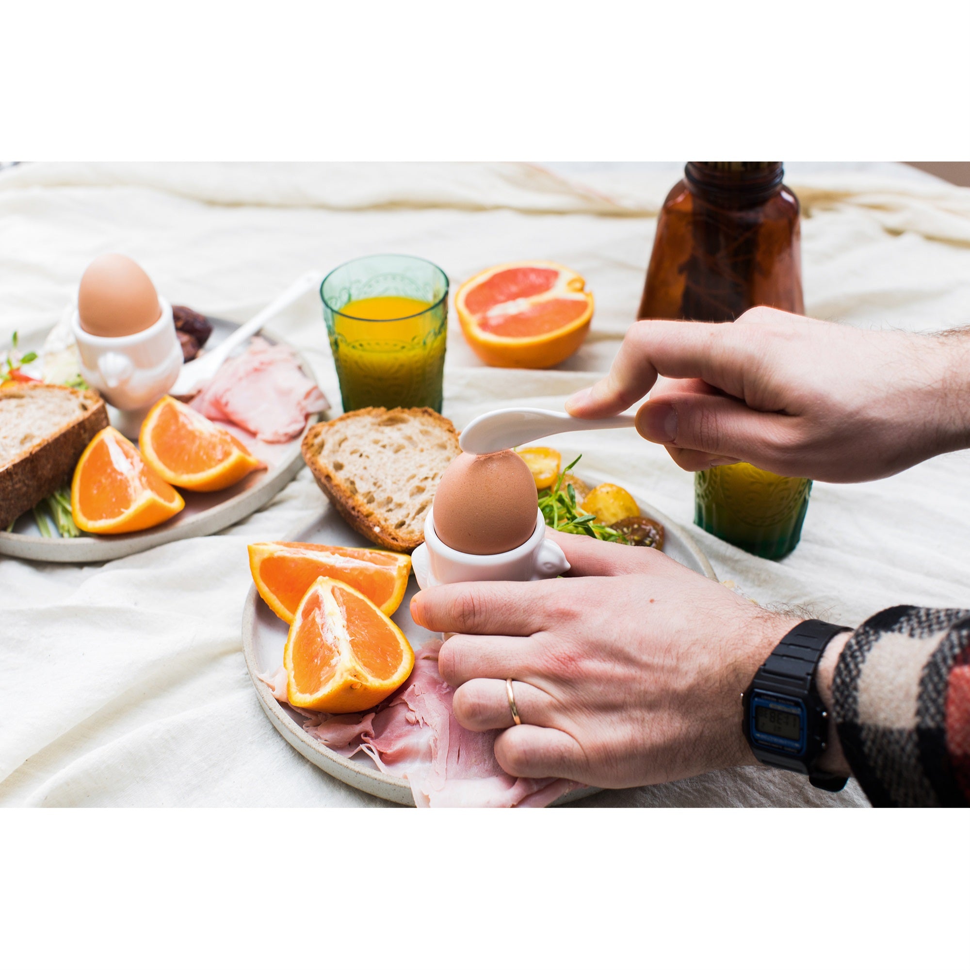 RSVP Intl Porcelain Egg Cups & Spoons - Set Of 8 (4C + 4Sp)