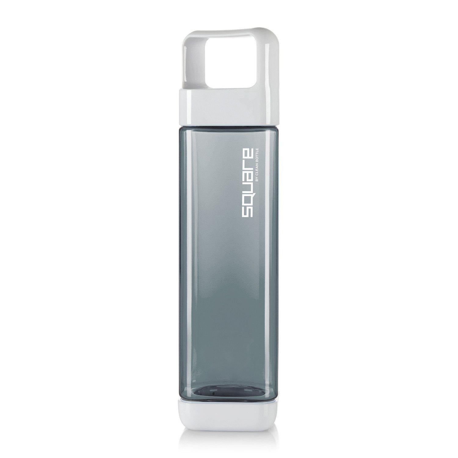 Clean Bottle Square Water Bottle 25oz, BPA-Free Plastic, Clear, Model PSQ-INF-CLEAR, Leak Proof with Carabiner Lid