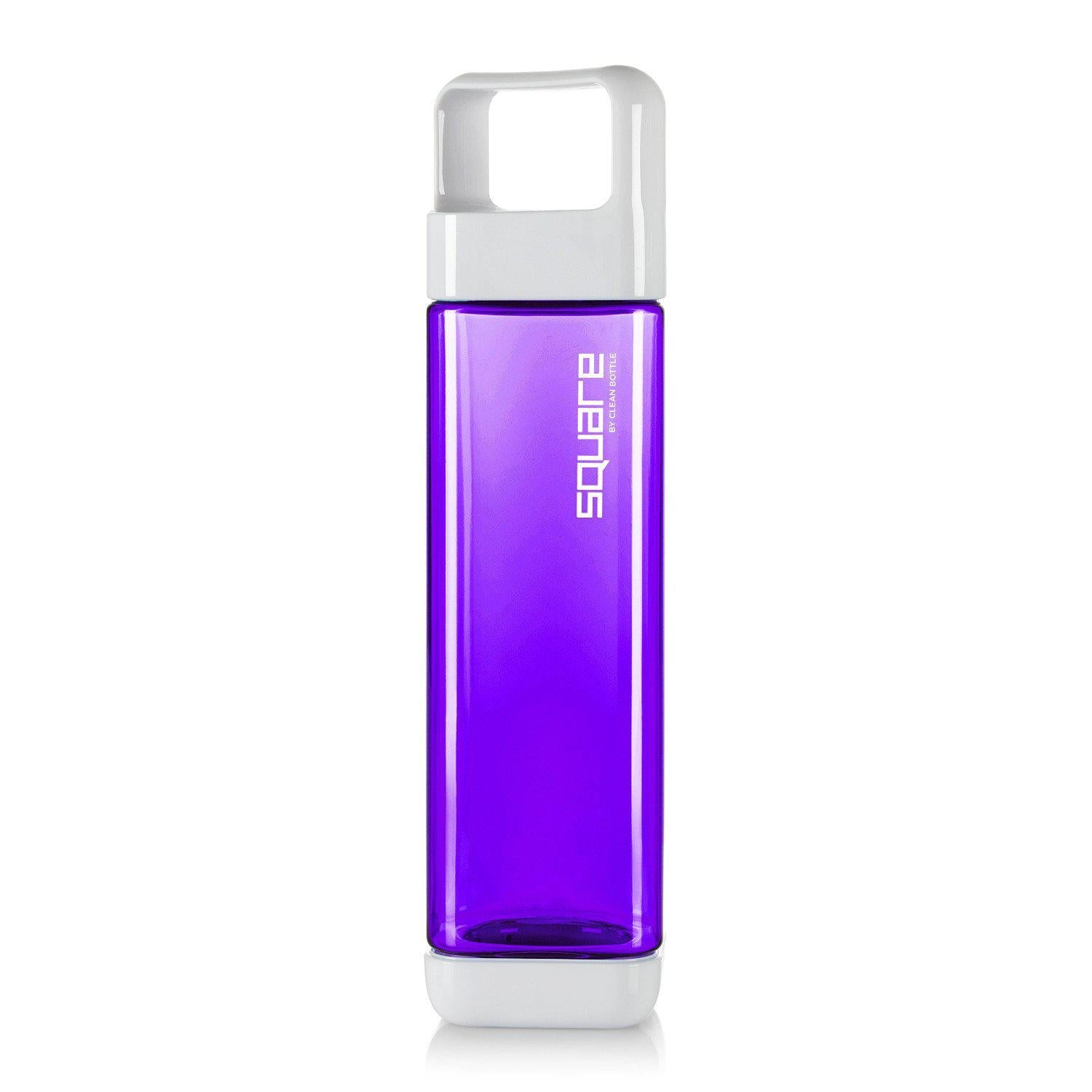 Clean Bottle Square Water Bottle 25oz, BPA-Free Plastic, Clear, Model PSQ-INF-CLEAR, Leak Proof with Carabiner Lid