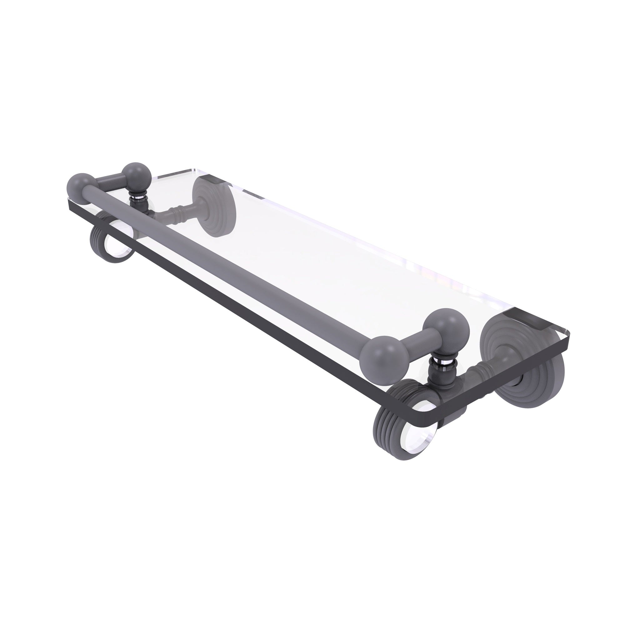 Pacific Grove Collection 16 Inch Gallery Glass Shelf With Groovy Accents - Matte Gray