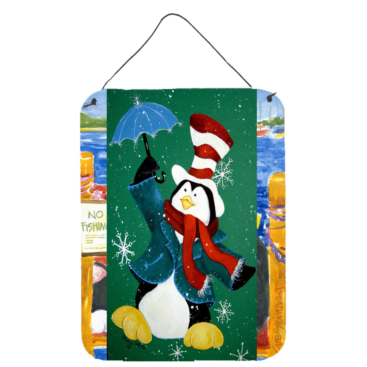 'Caroline'S Treasures Pjc1015Ds1216 Just Dropping In To Say Hello Christmas Penguin Wall Or Door Hanging Prints, 16 X 12'''', M