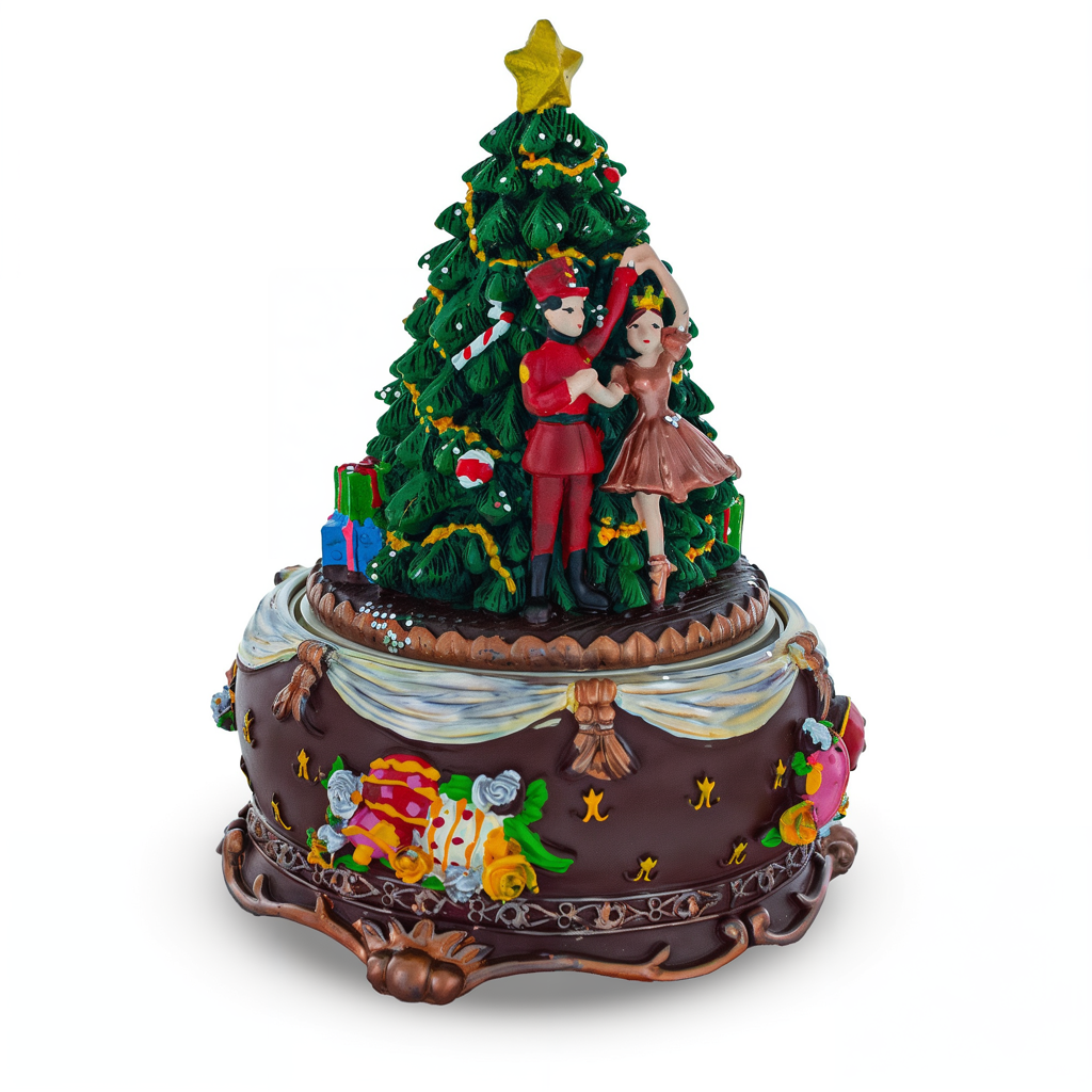 Animated Nutcracker Ballerina Christmas Figurine - Rotating Tree Music Box
