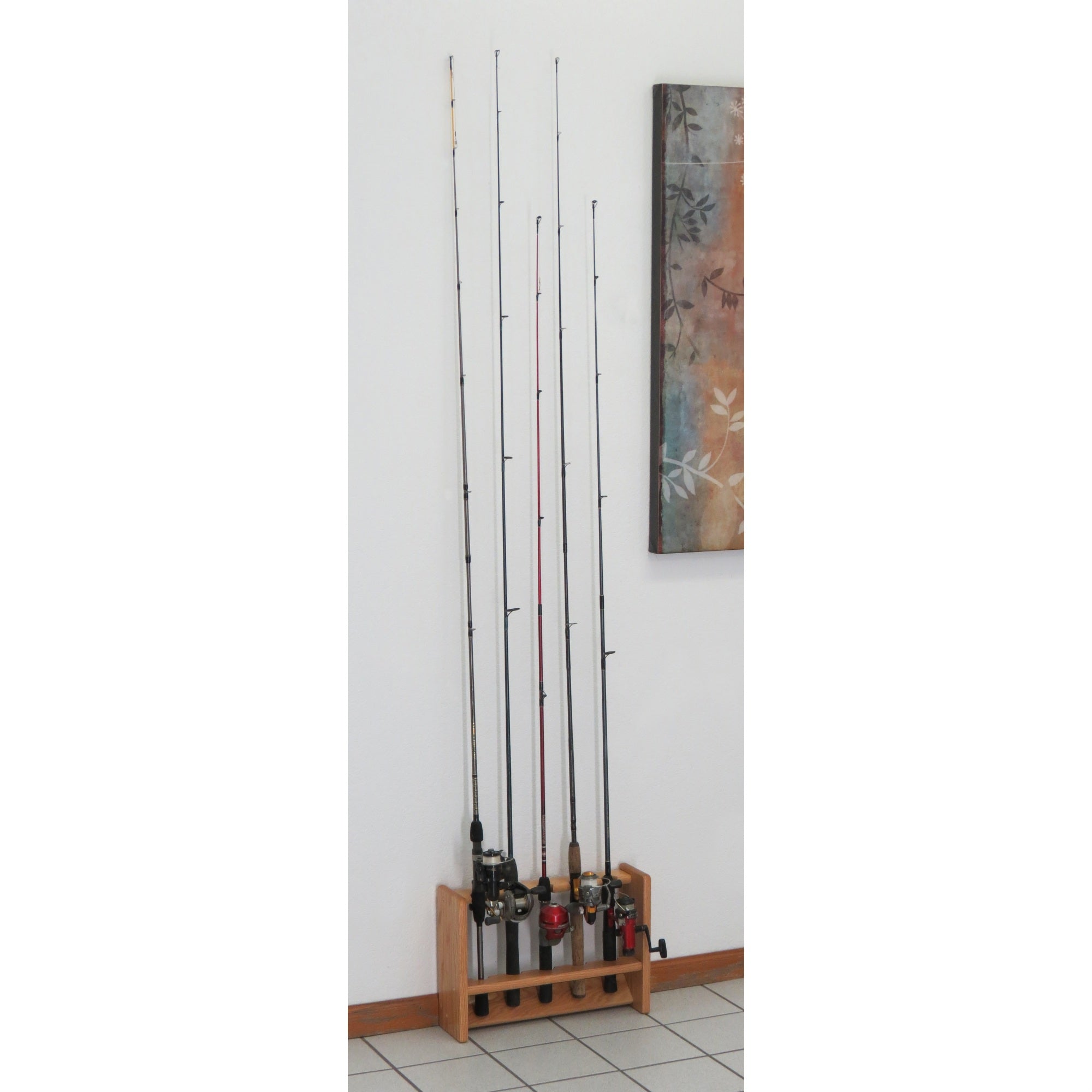 Wooden Mallet Fishing Rod Rack  5 Rod  Light Oak