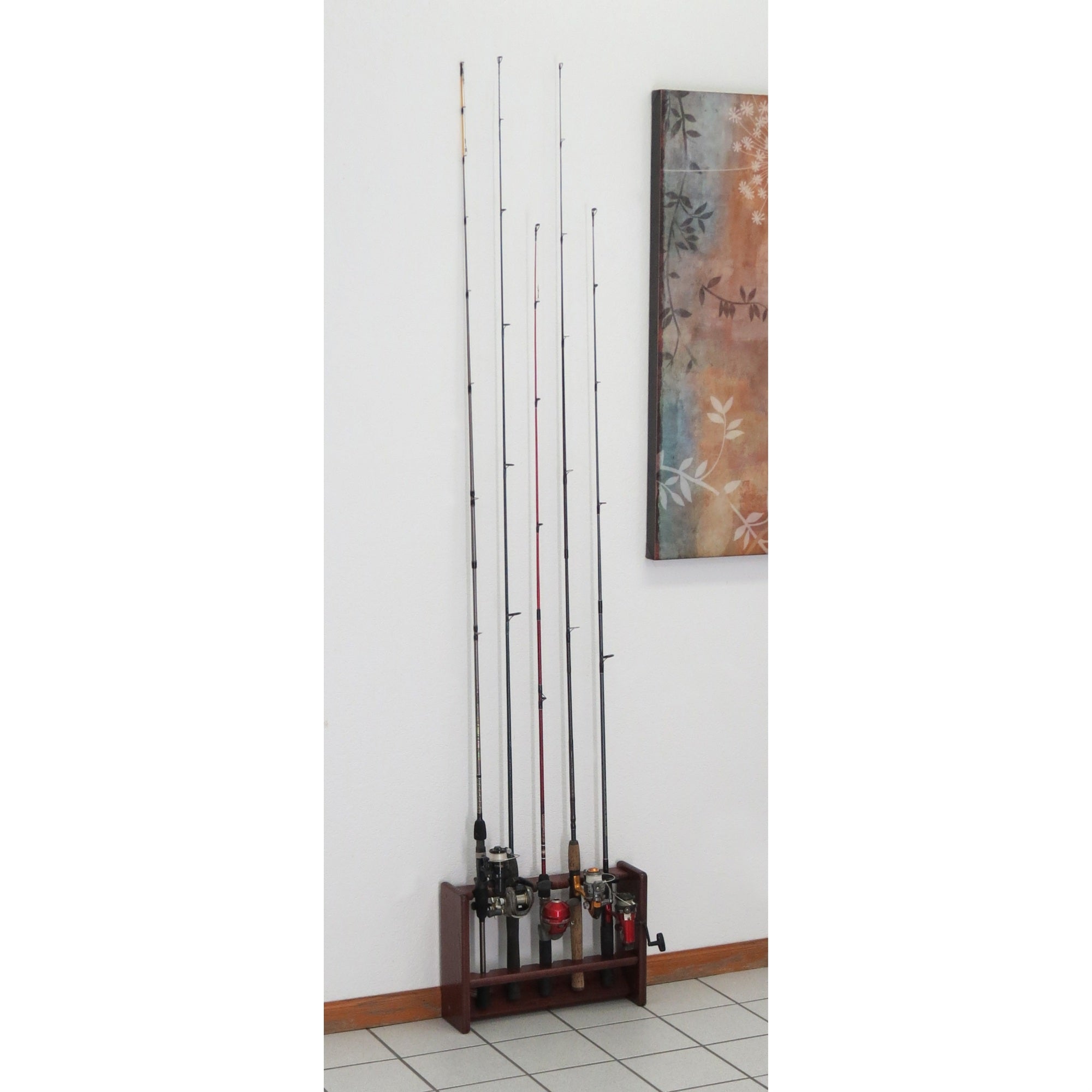 Wooden Mallet Fishing Rod Rack  5 Rod  Mahogany