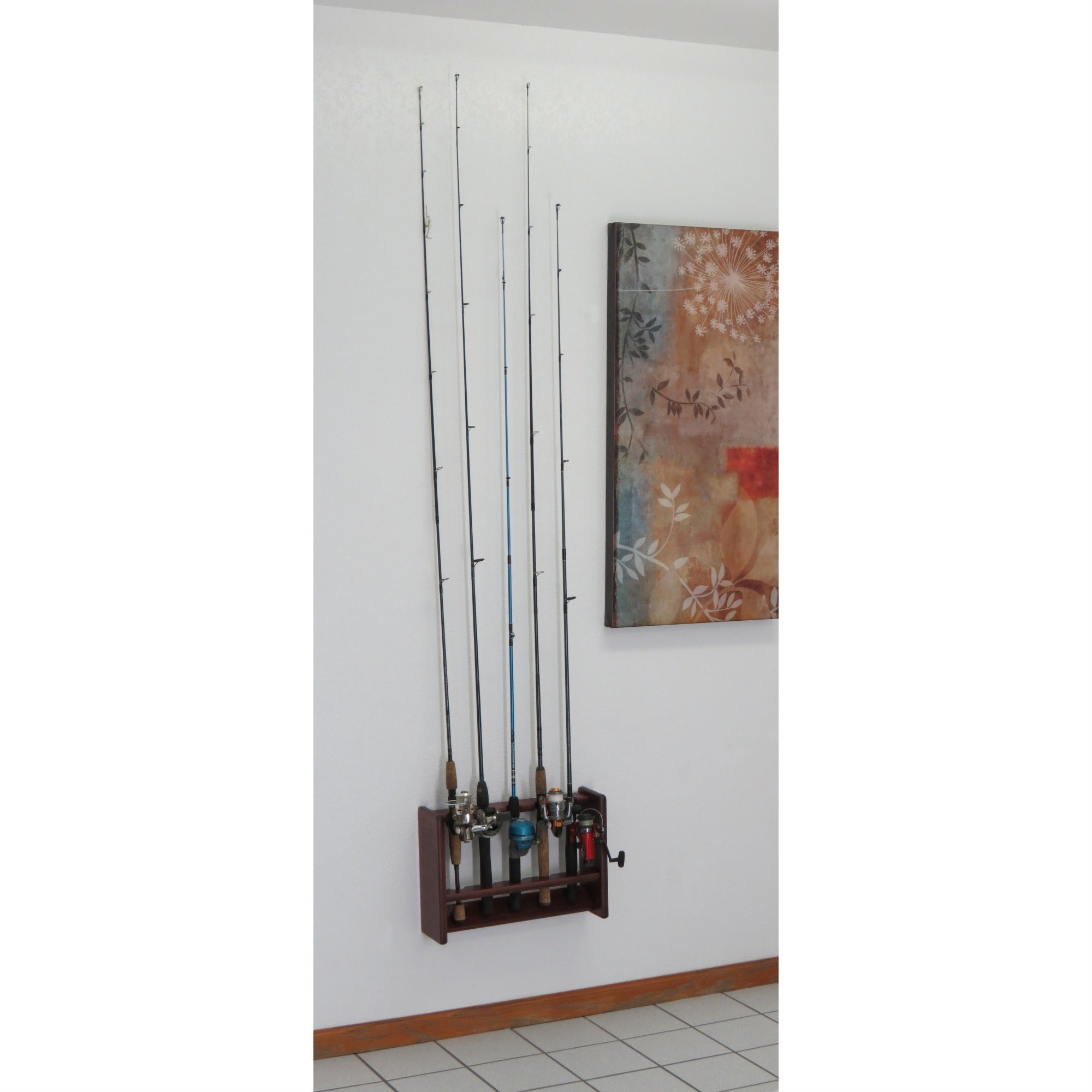 Wooden Mallet Fishing Rod Rack  5 Rod  Mahogany