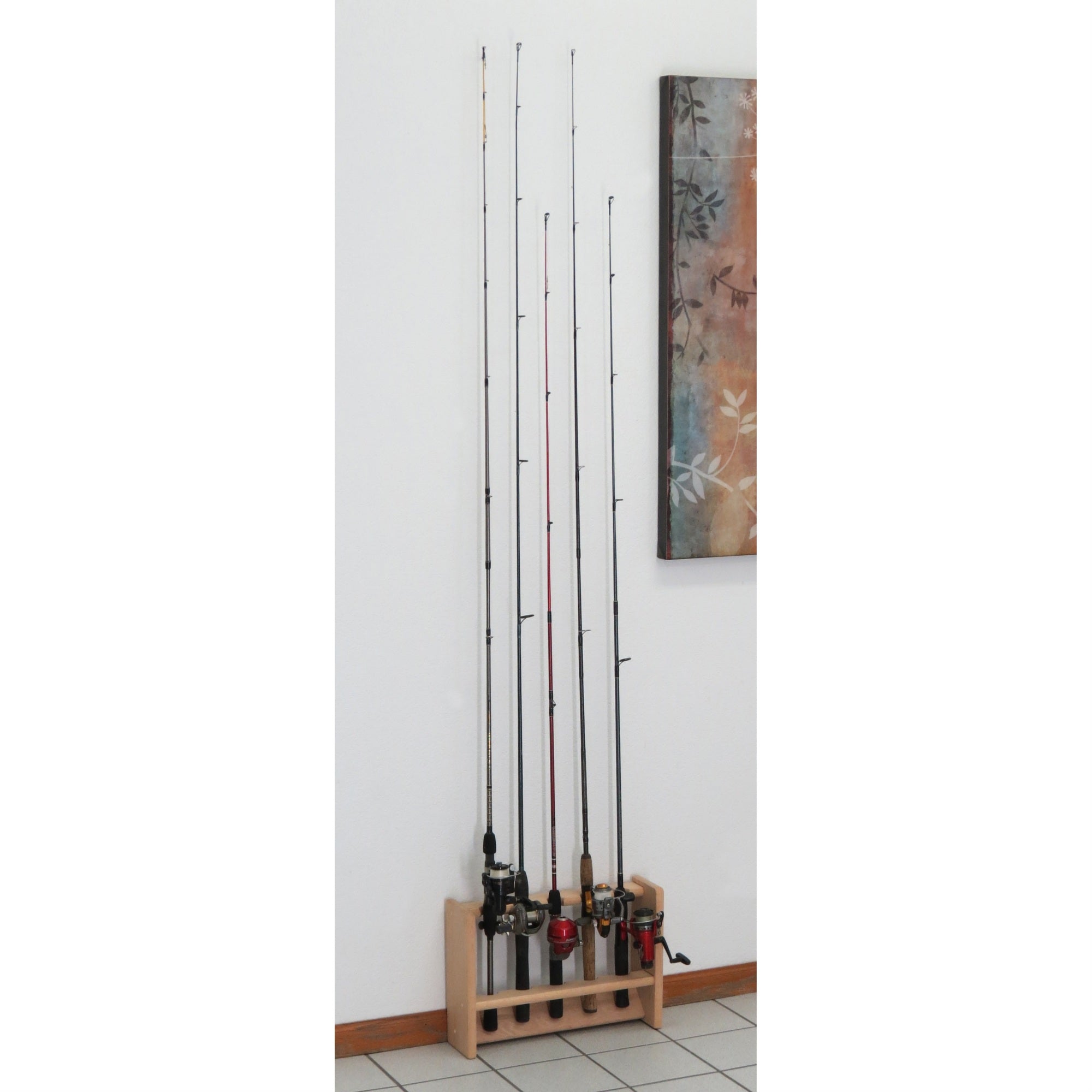 Wooden Mallet Fishing Rod Rack  5 Rod  Unfinished