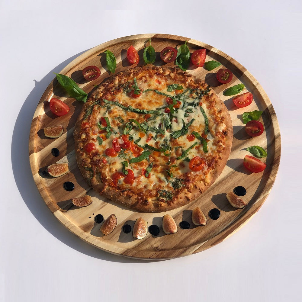 Zavis Green Acacia Wood Round Stackable Plate / Platter 16" | Dishwasher Safe