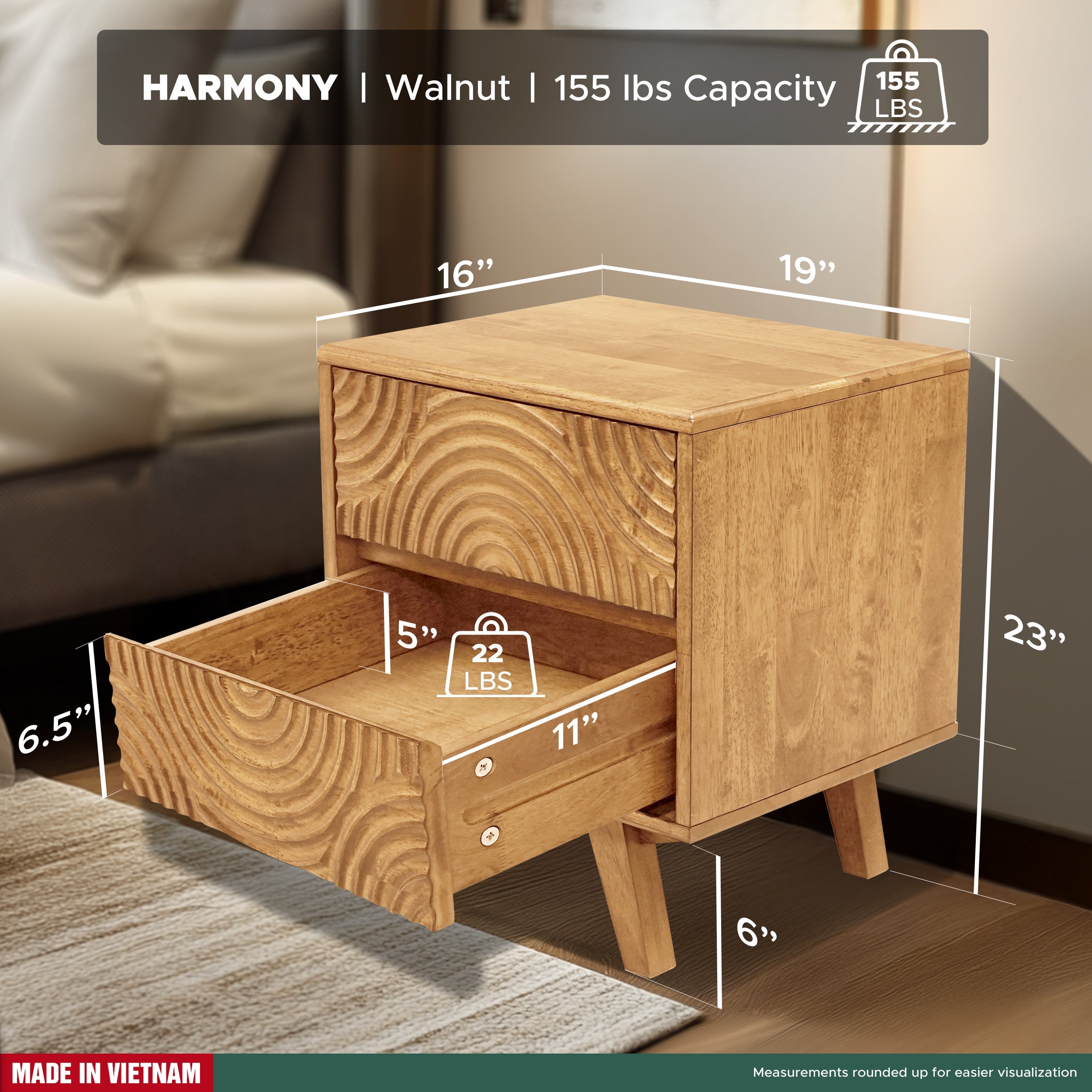 Acacia Harmony Nightstand with 2 Drawers for Elegant Bedroom Storage