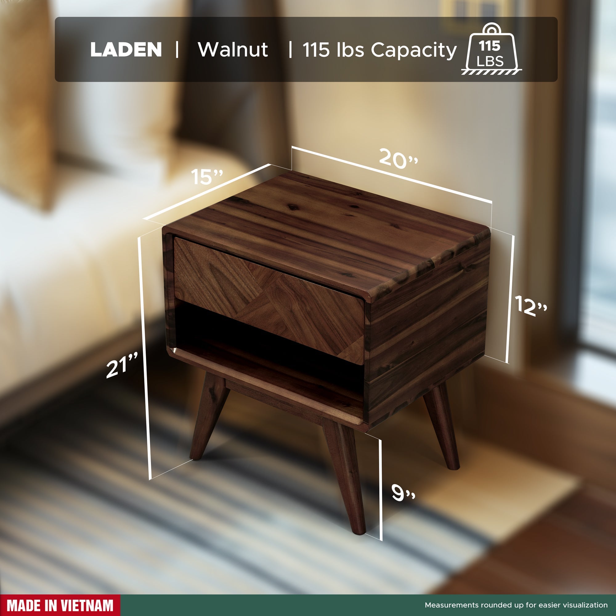 Rorns Laden Nightstand with Drawer - Stylish and Functional Bedroom Storage