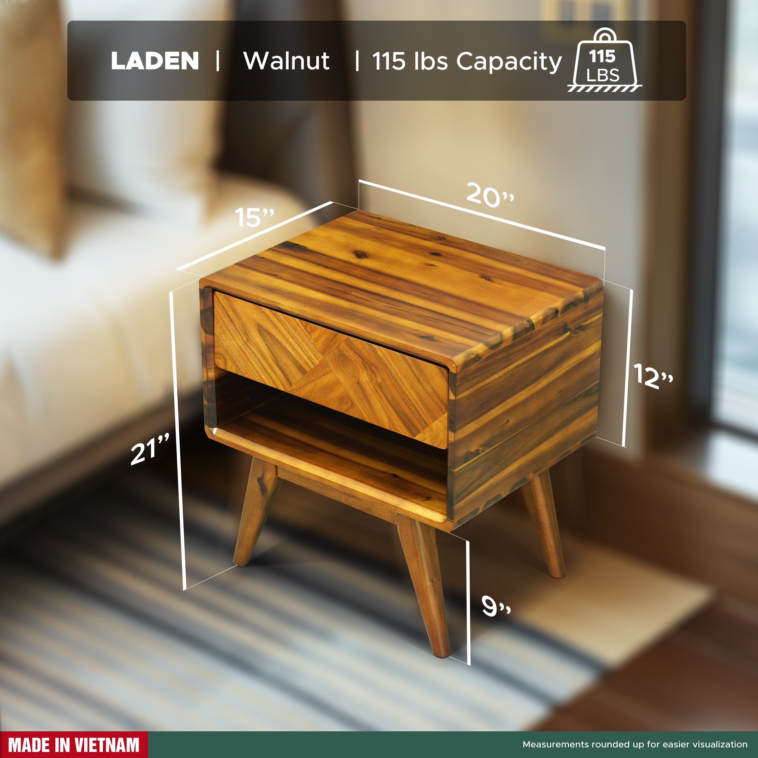 Rorns Laden Nightstand with Drawer - Stylish and Functional Bedroom Storage