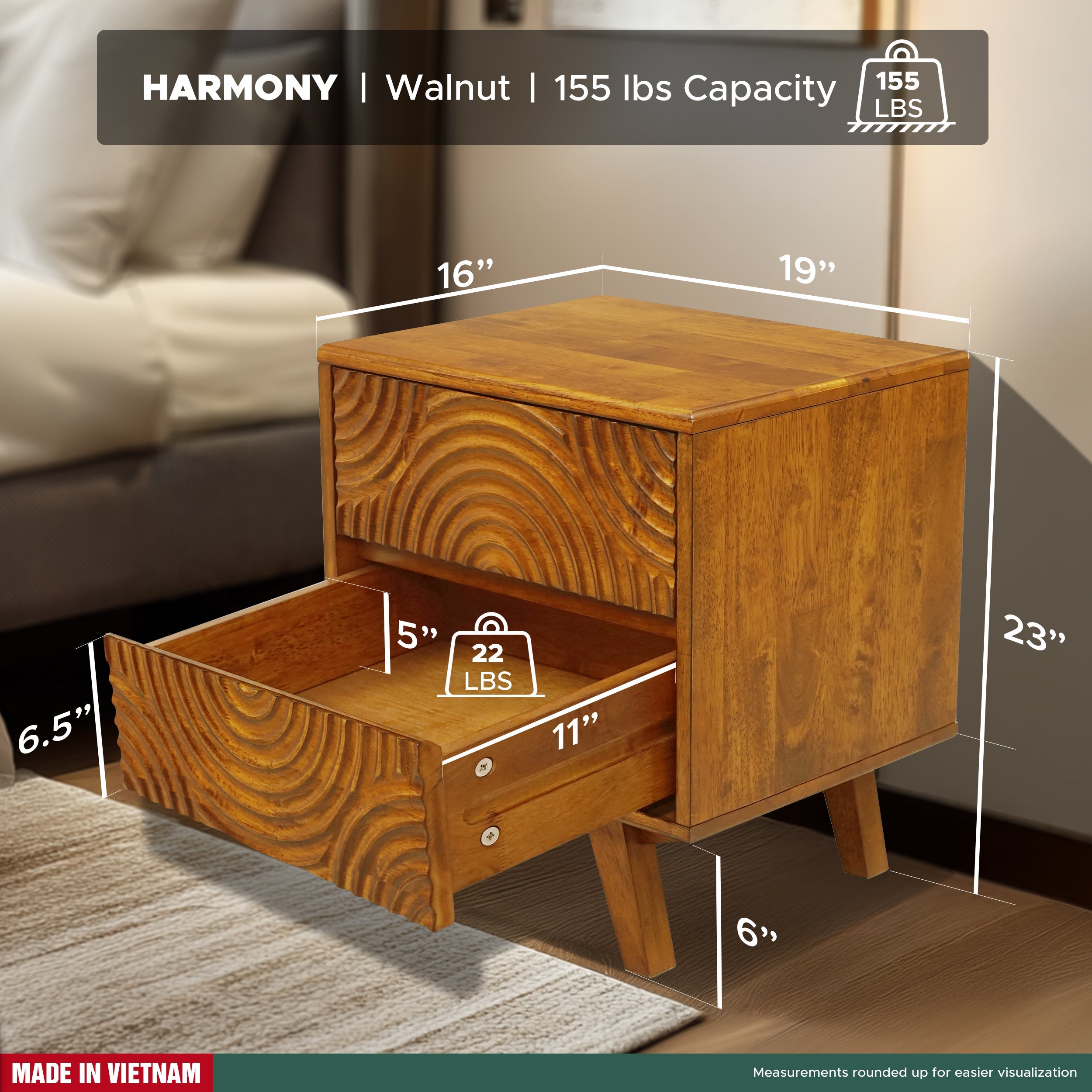 Acacia Harmony Nightstand with 2 Drawers for Elegant Bedroom Storage