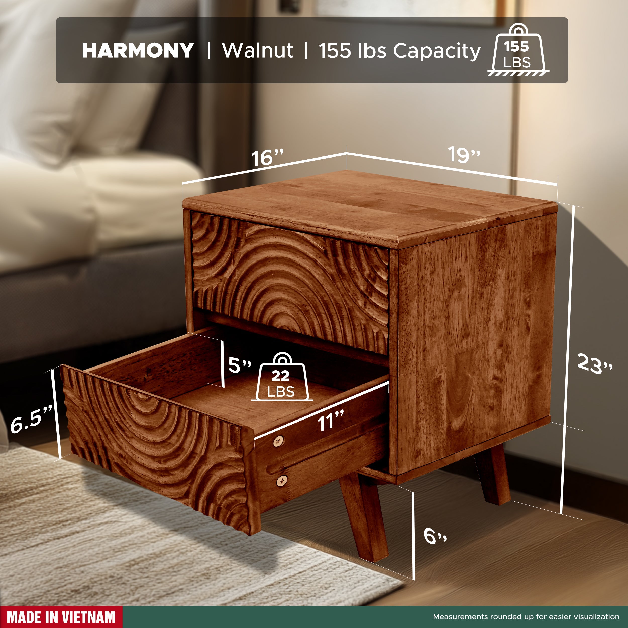 Acacia Harmony Nightstand with 2 Drawers for Elegant Bedroom Storage