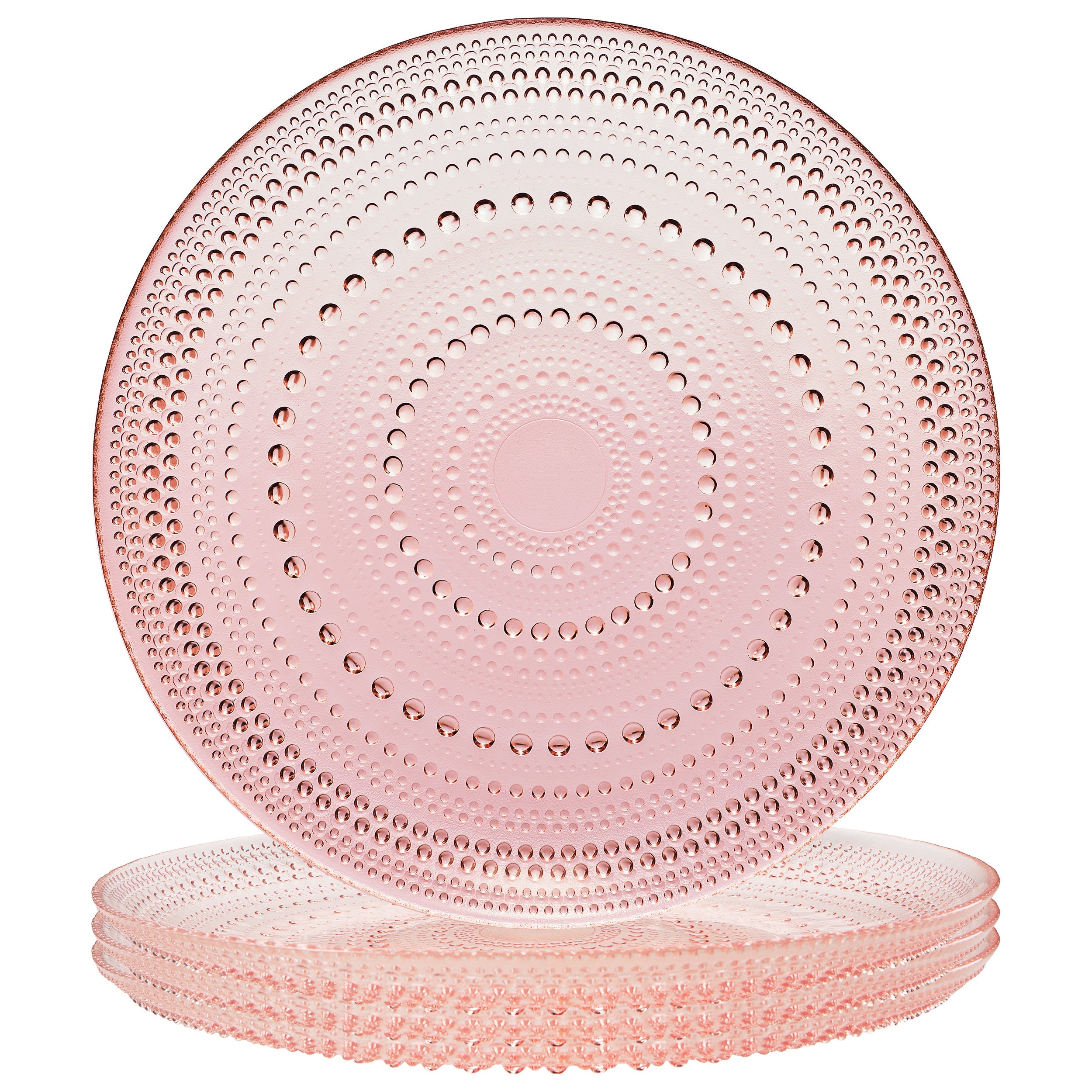 Blush Pink Hobnail Glass Dinner Plates, Set of 4, 10.6-Inch