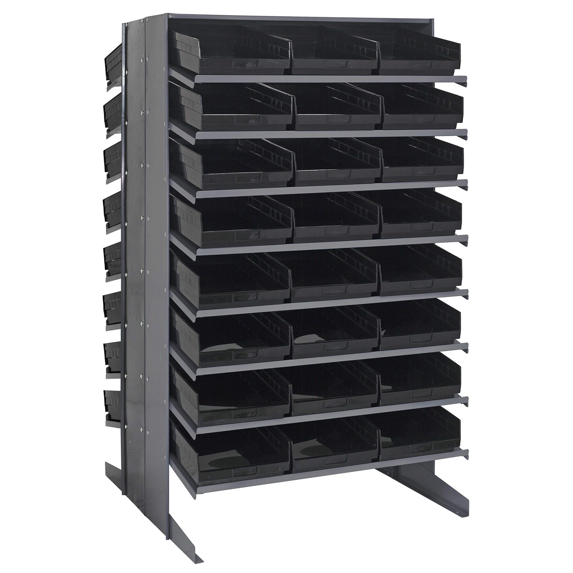 Pick Rack, Slopped, Double Sided, 36L X 36W X 60H, 800 Lbs. Capacity, (16) Shelves Configuration, Includes: (48) Qsb110 Black Bi