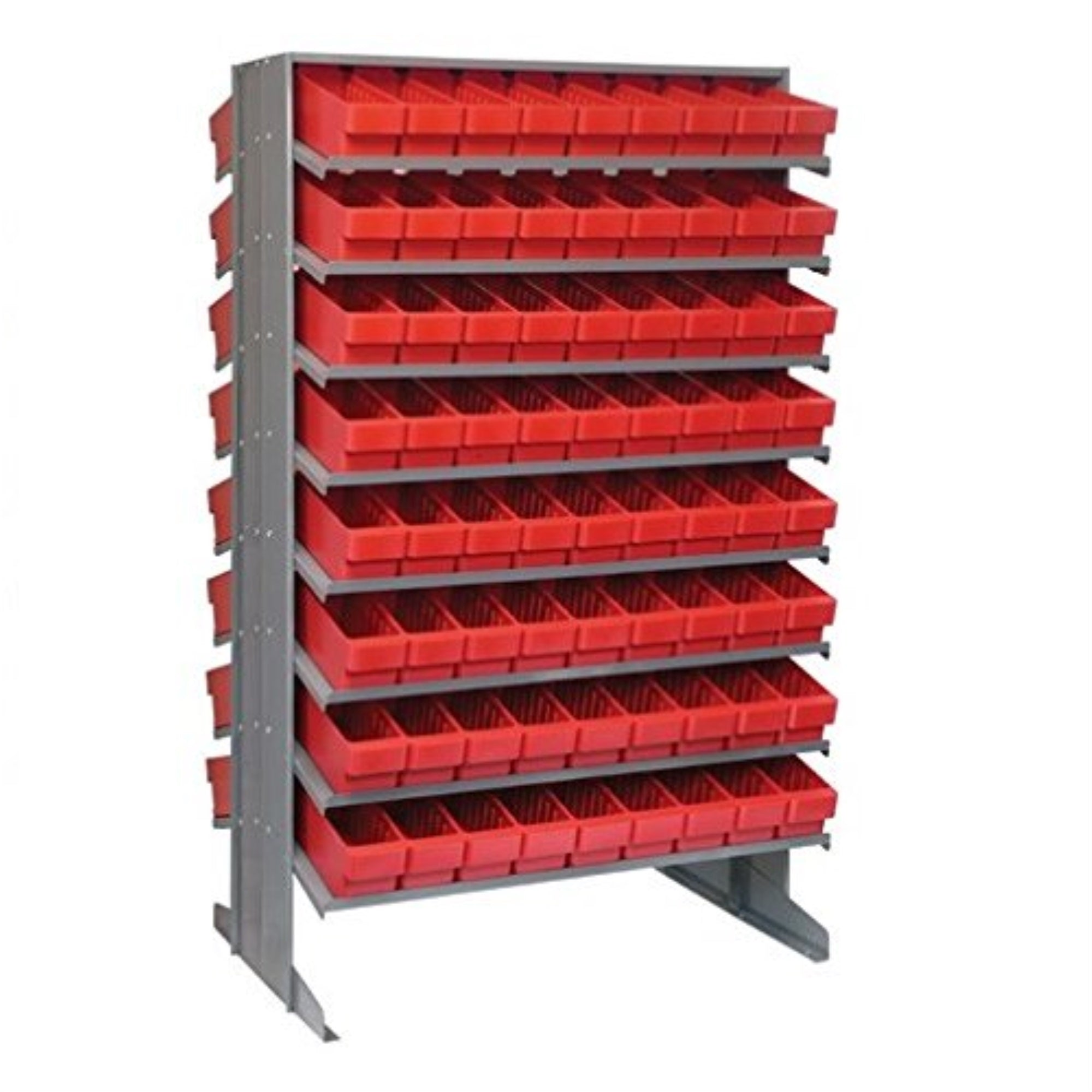 Pick Rack, Slopped, Double Sided, 24L X 36W X 60H, 800 Lbs. Capacity, (16) Shelves Configuration, Includes: (144) Qed501 Red Bin