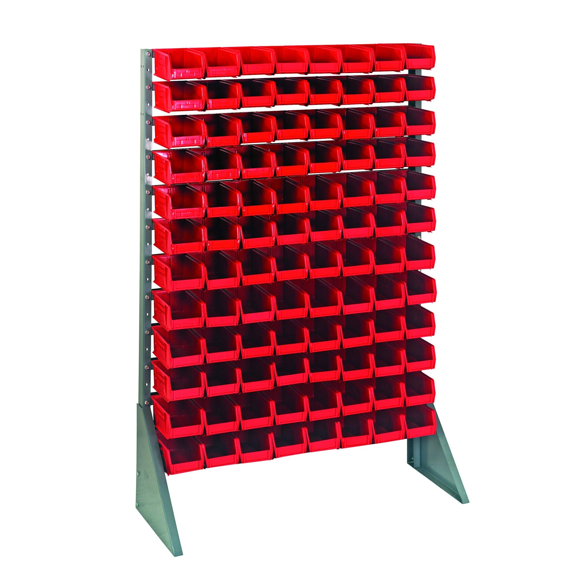 Rail Rack, Single Sided, 36L X 15W X 53H, 600 Lbs Load Capacity, Includes: (12) Rails And (96) Qus220 Red Bins, Galvanized Steel