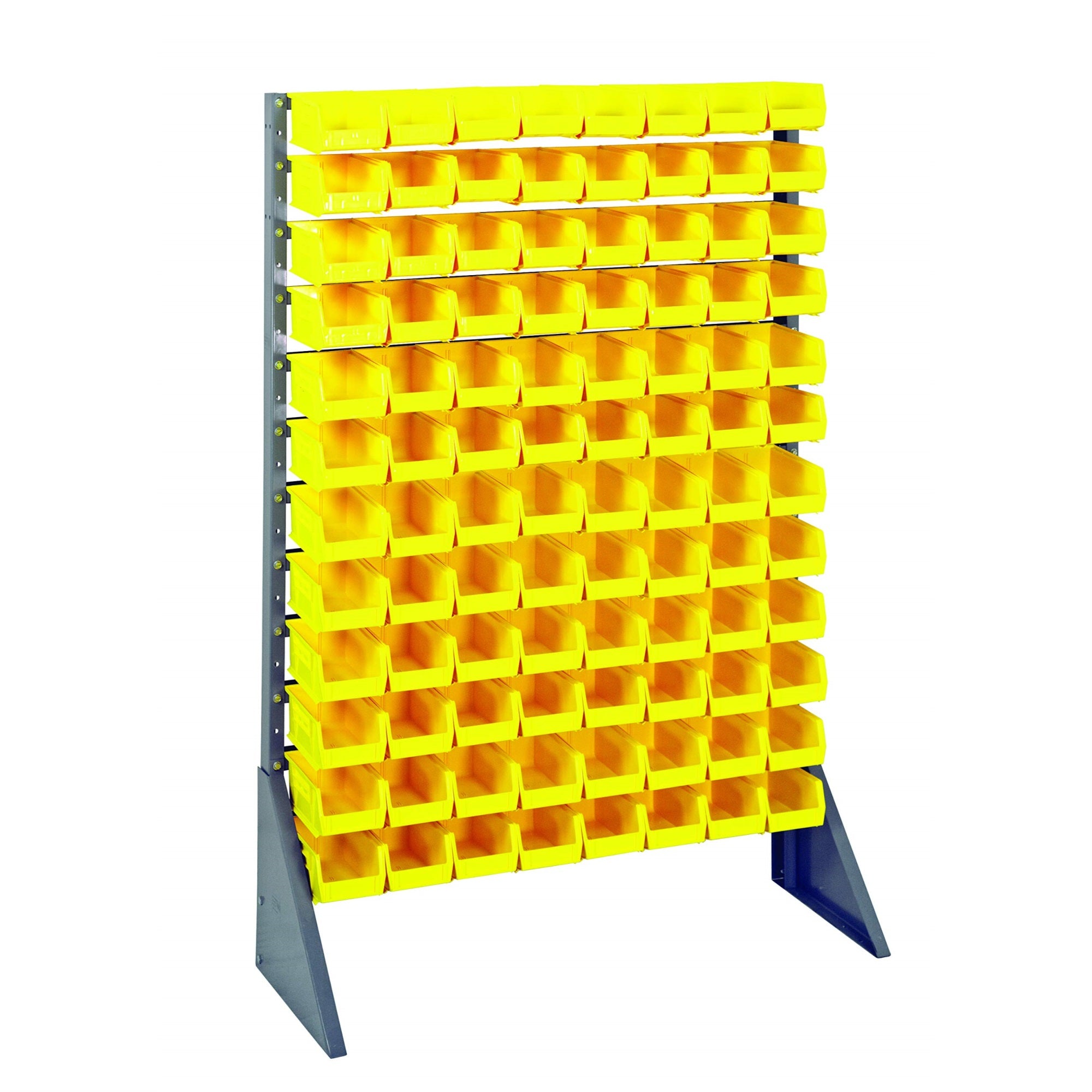 Rail Rack, Single Sided, 36L X 15W X 53H, 600 Lbs Load Capacity, Includes: (12) Rails And (96) Qus220 Yellow Bins, Galvanized St