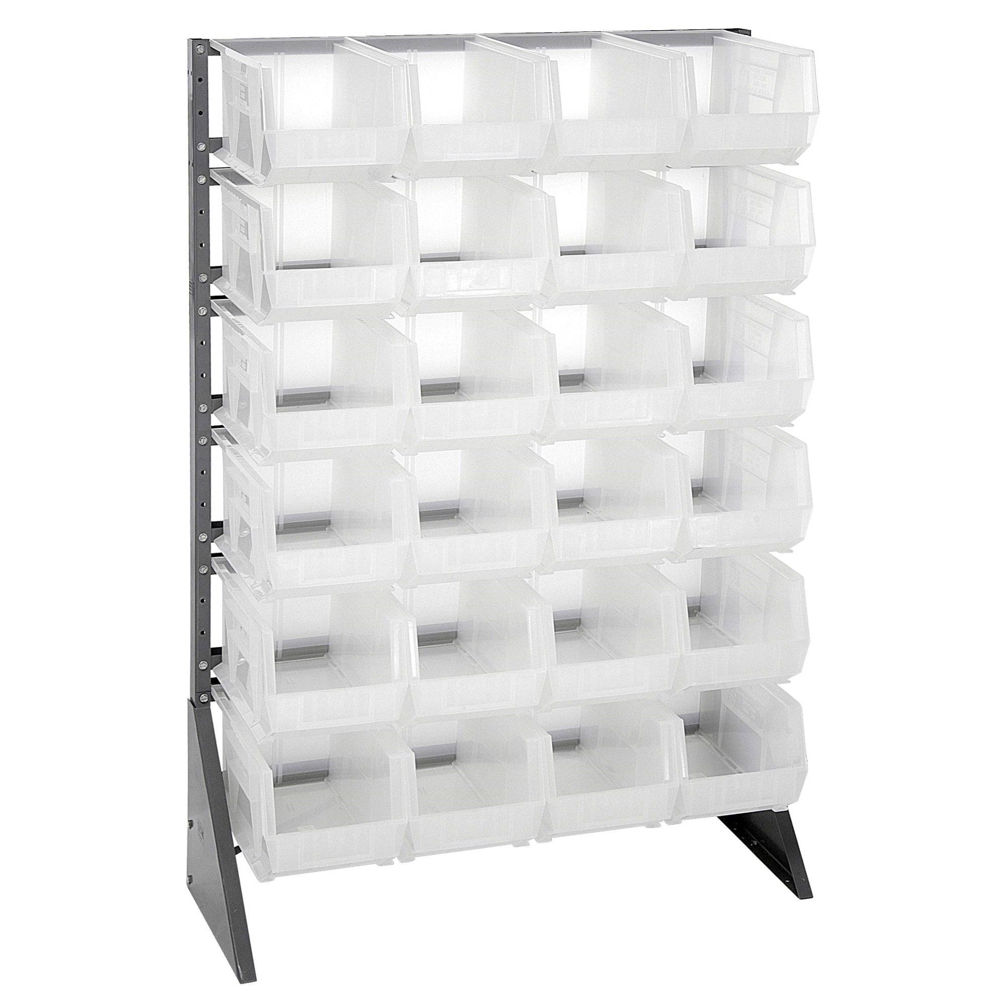 Rail Rack, Single Sided, 36L X 15W X 53H, 600 Lbs Load Capacity, Includes: (12) Rails And (24) Qus240 Clear Bins, Galvanized Ste