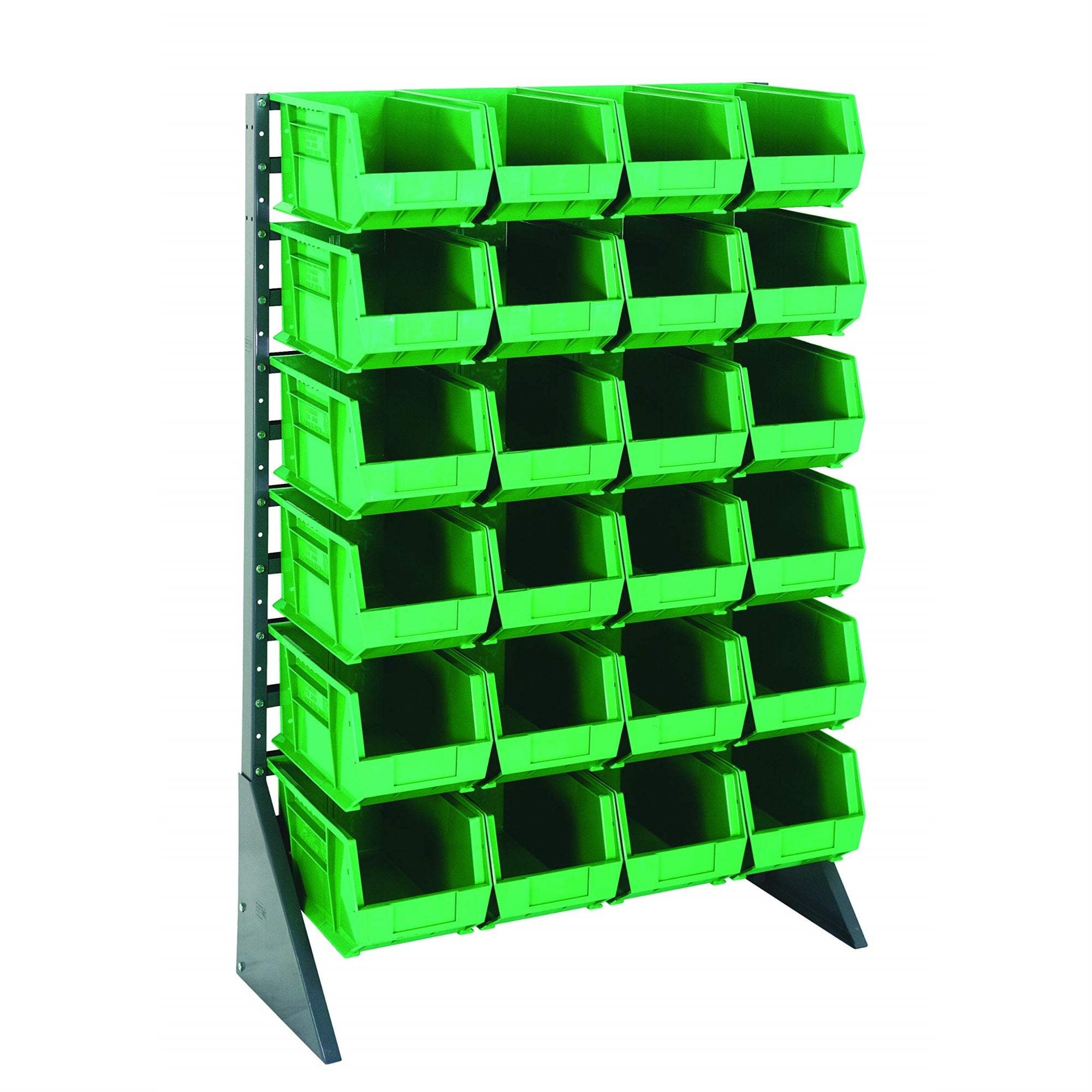 Rail Rack, Single Sided, 36L X 15W X 53H, 600 Lbs Load Capacity, Includes: (12) Rails And (24) Qus240 Green Bins, Galvanized Ste