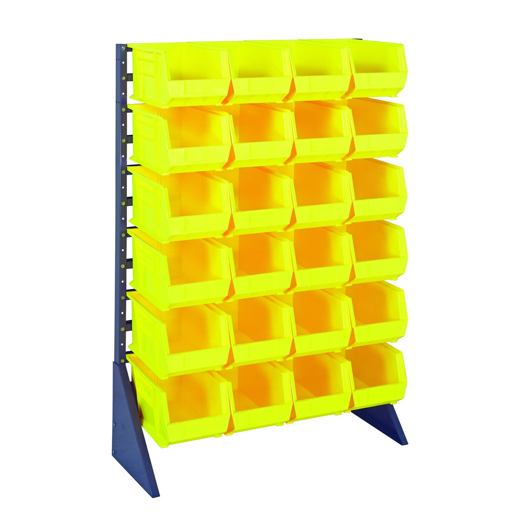 Rail Rack, Single Sided, 36L X 15W X 53H, 600 Lbs Load Capacity, Includes: (12) Rails And (24) Qus240 Yellow Bins, Galvanized St