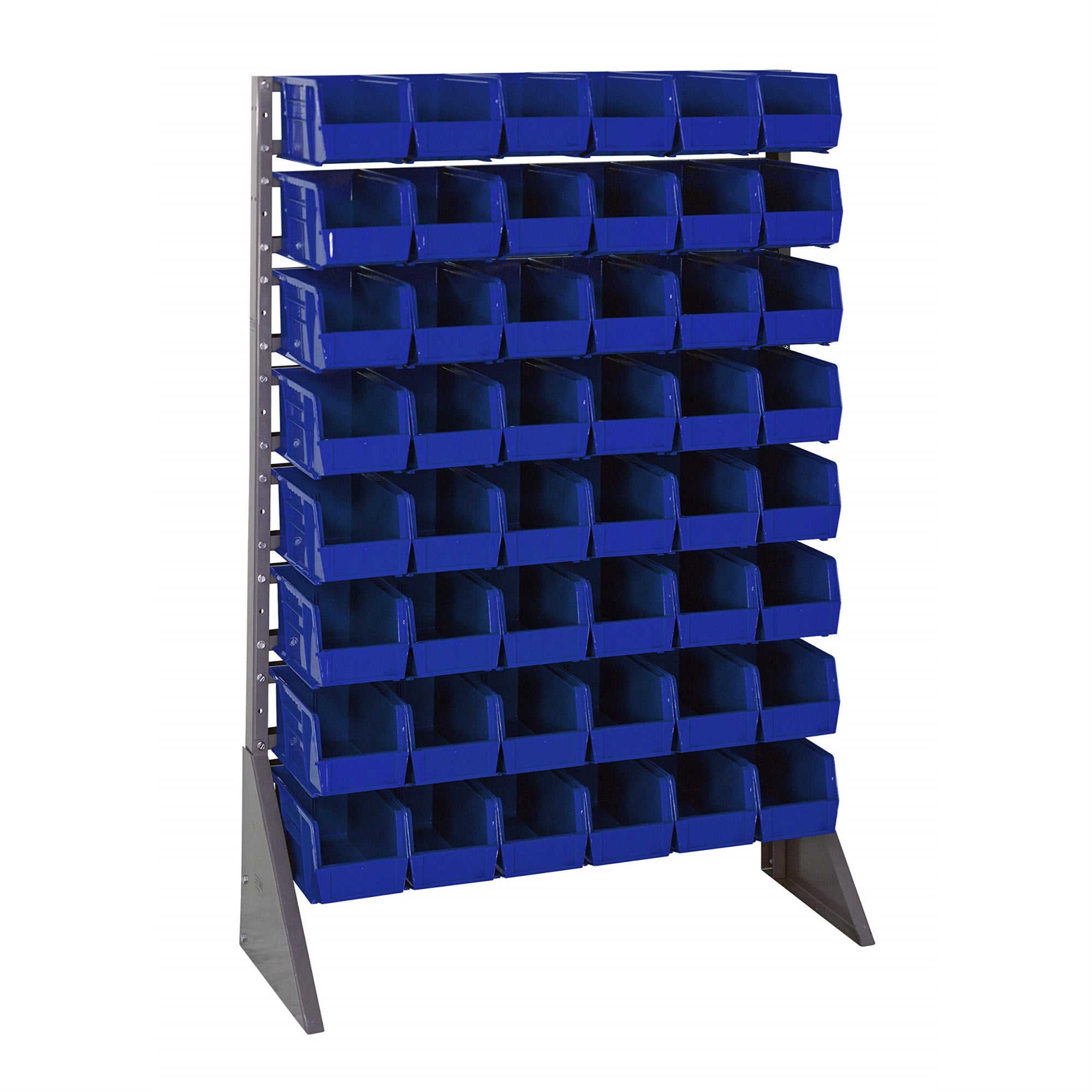 Rail Rack, Single Sided, 36L X 15W X 53H, 600 Lbs Load Capacity, Includes: (16) Rails And (48) Qus230 Blue Bins, Galvanized Stee