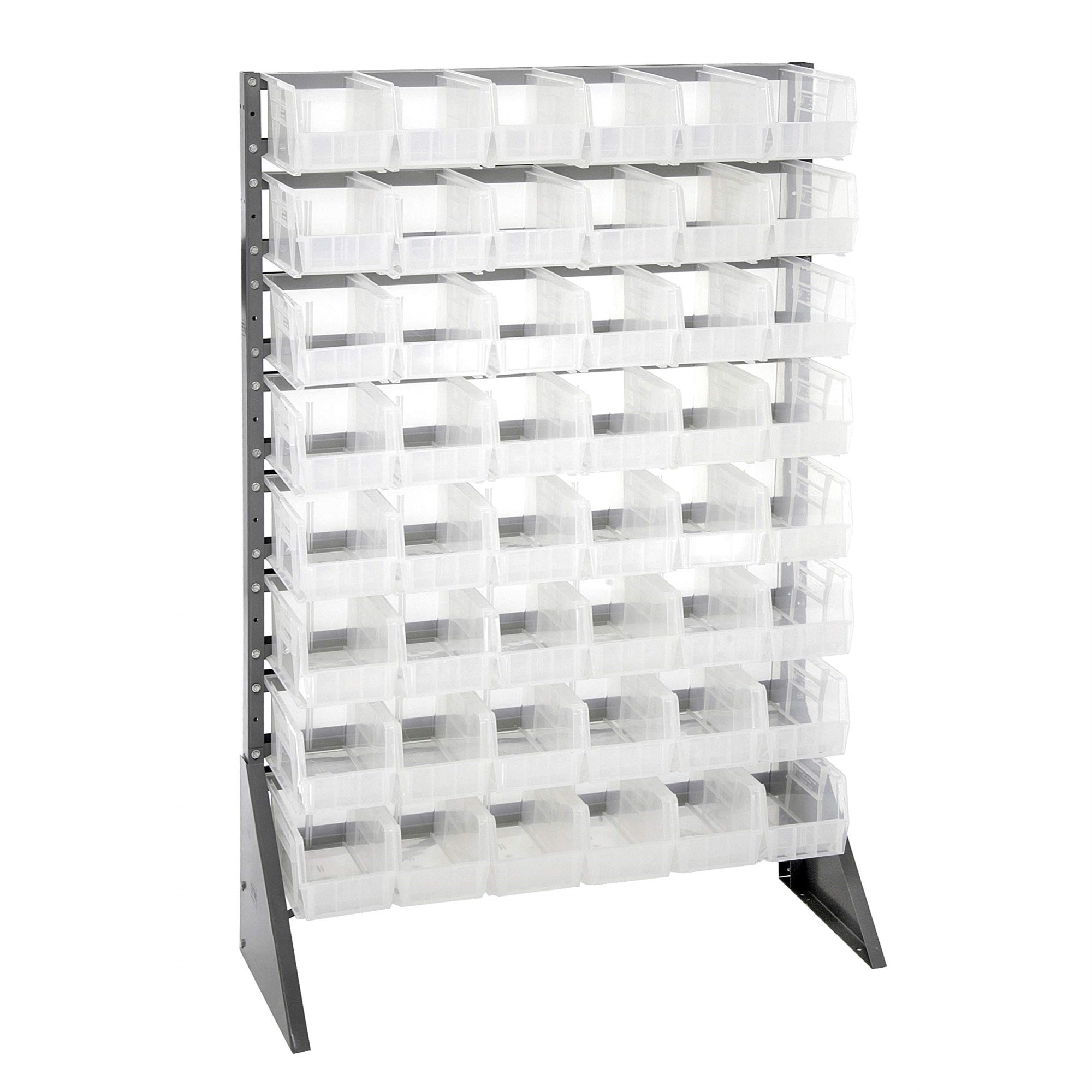 Rail Rack, Single Sided, 36L X 15W X 53H, 600 Lbs Load Capacity, Includes: (16) Rails And (48) Qus230 Clear Bins, Galvanized Ste